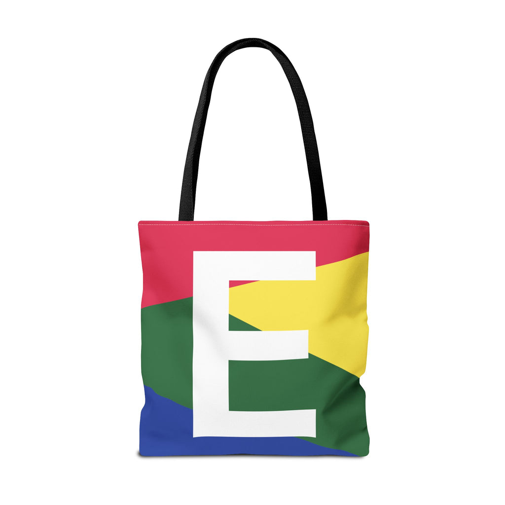 Monogram 'E' Colorblock Tote Bag — Personalized Initial E Shoulder Tote