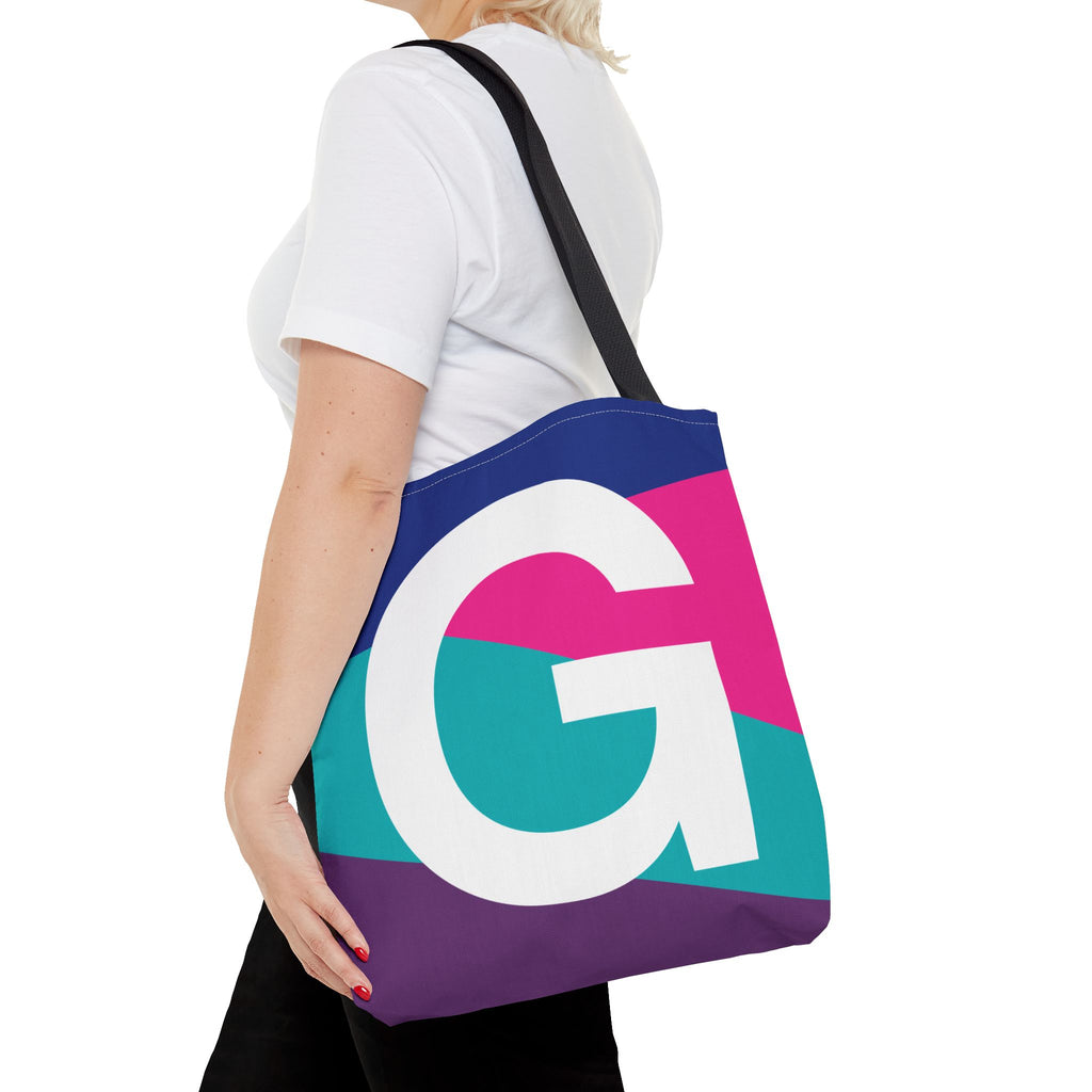 Monogram 'G' Colorblock Tote Bag — Personalized Initial G Shoulder Tote