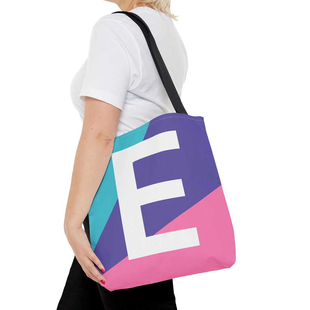 Monogram 'E' Colorblock Tote Bag — Personalized Initial E Shoulder Tote