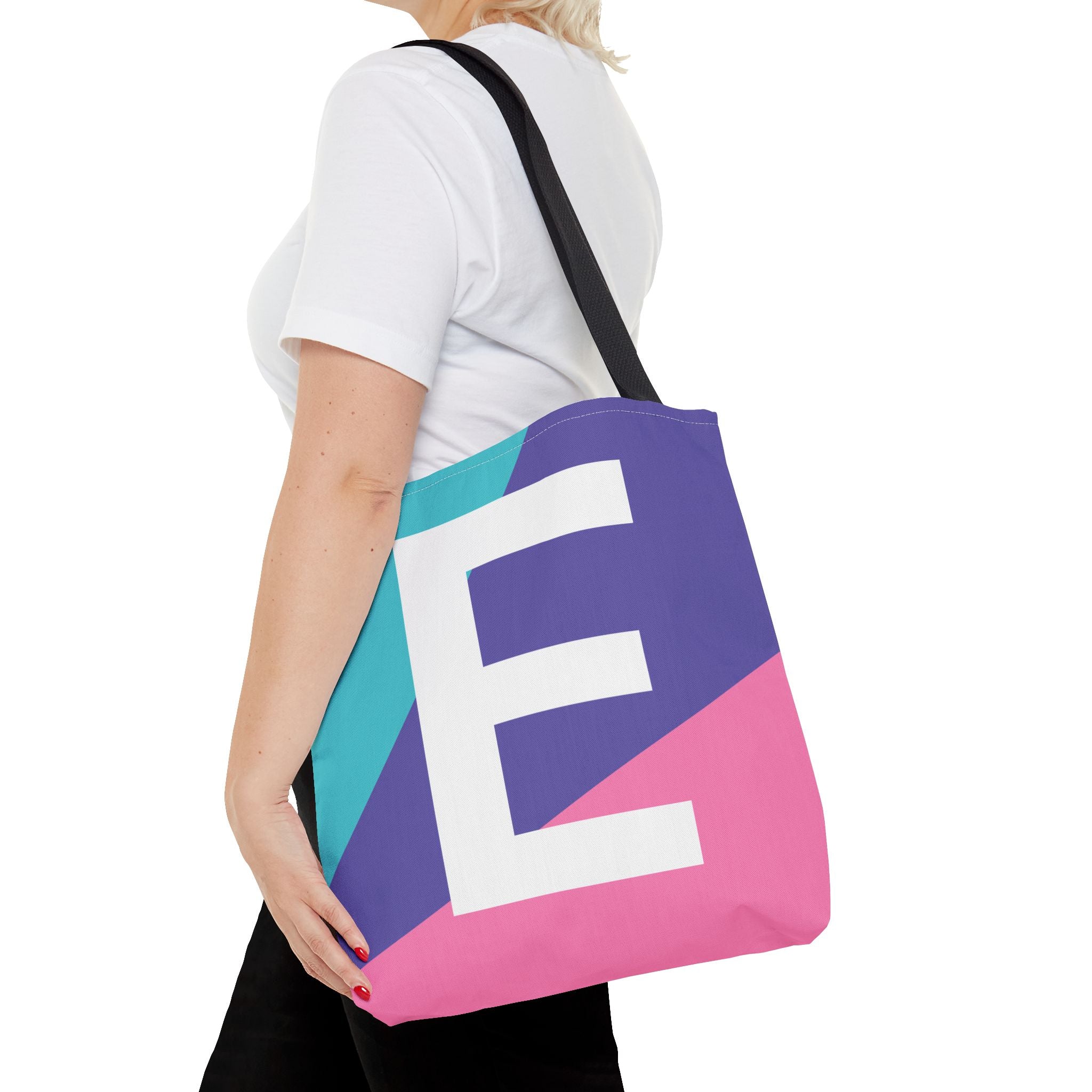 Monogram 'E' Colorblock Tote Bag — Personalized Initial E Shoulder Tote
