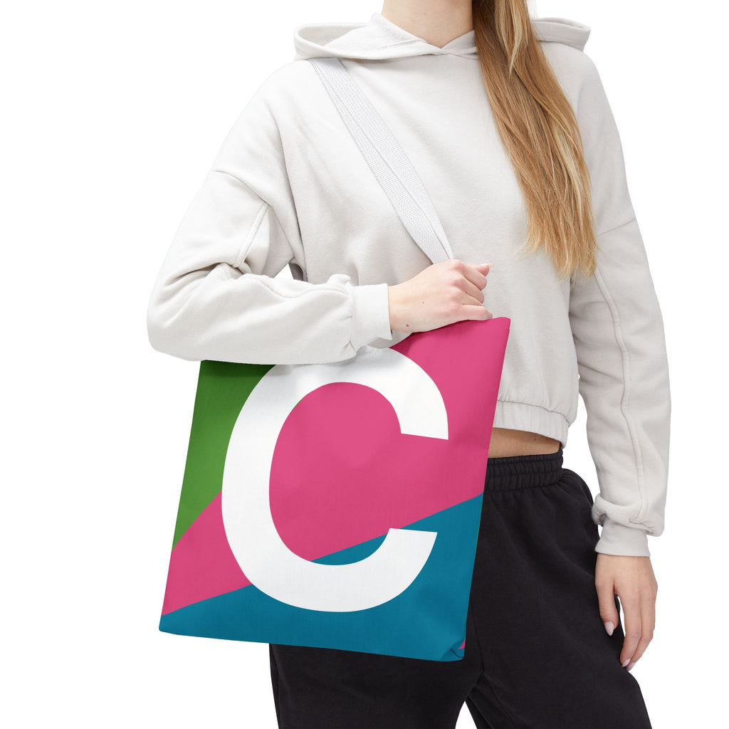 Monogram 'C' Colorblock Tote Bag — Personalized Initial C Shoulder Tote