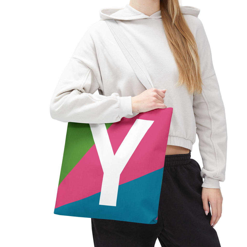 Monogram 'Y' Colorblock Tote Bag — Personalized Initial Y Shoulder Tote