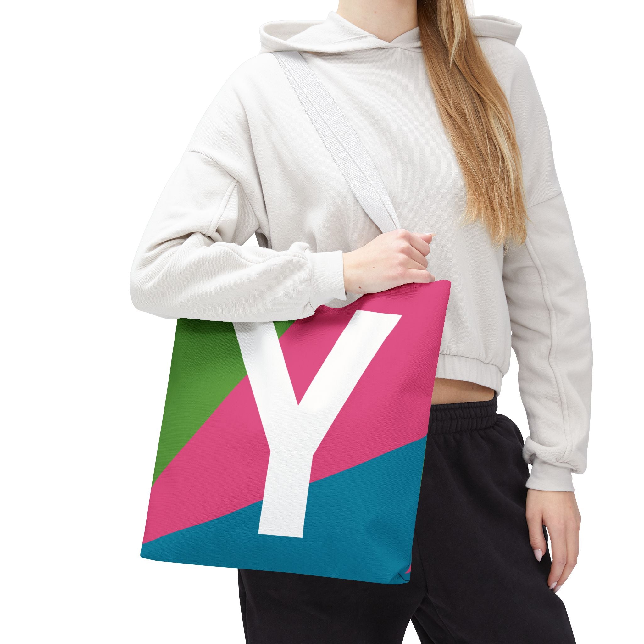Monogram 'Y' Colorblock Tote Bag — Personalized Initial Y Shoulder Tote