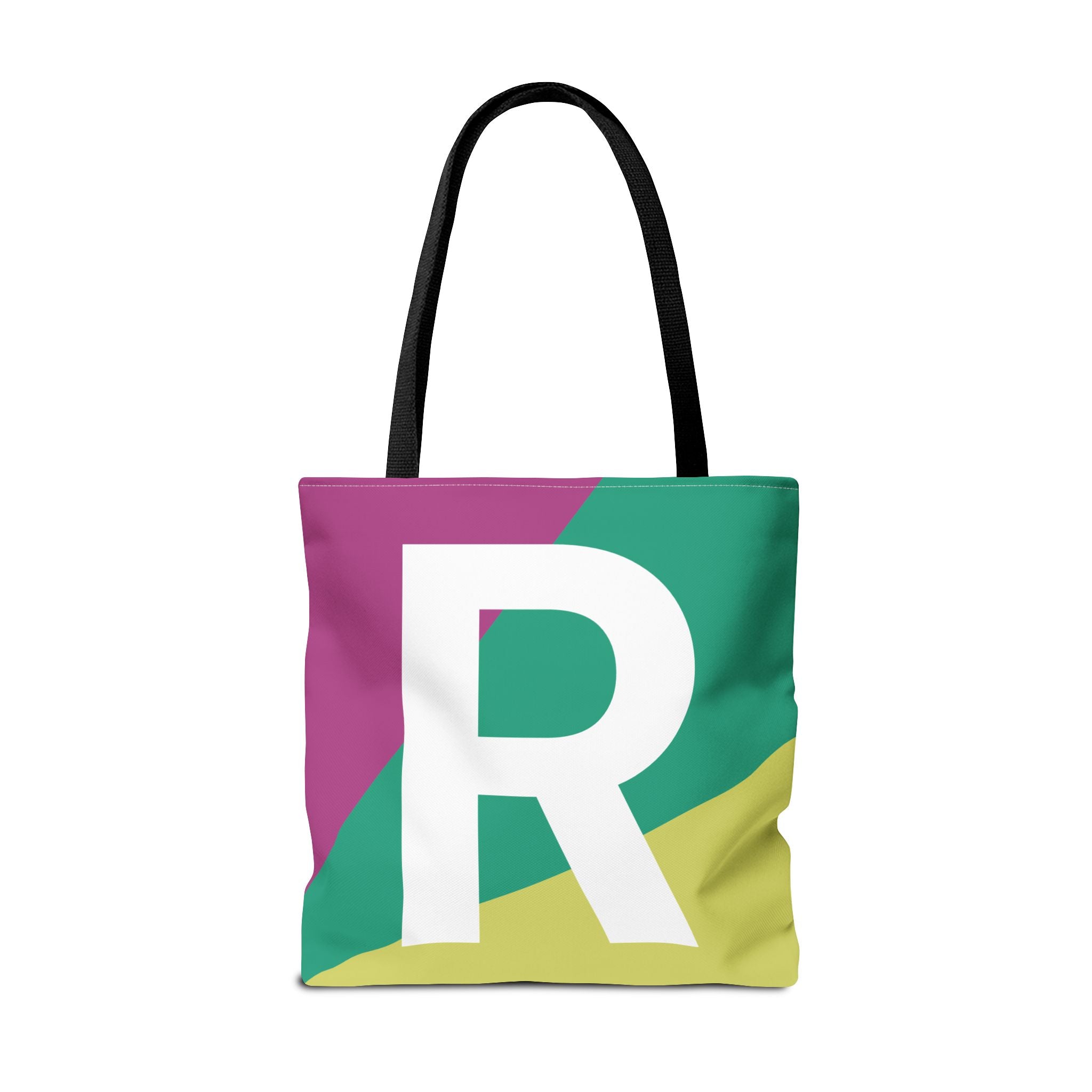 Monogram 'R' Colorblock Tote Bag — Personalized Initial R Shoulder Tote