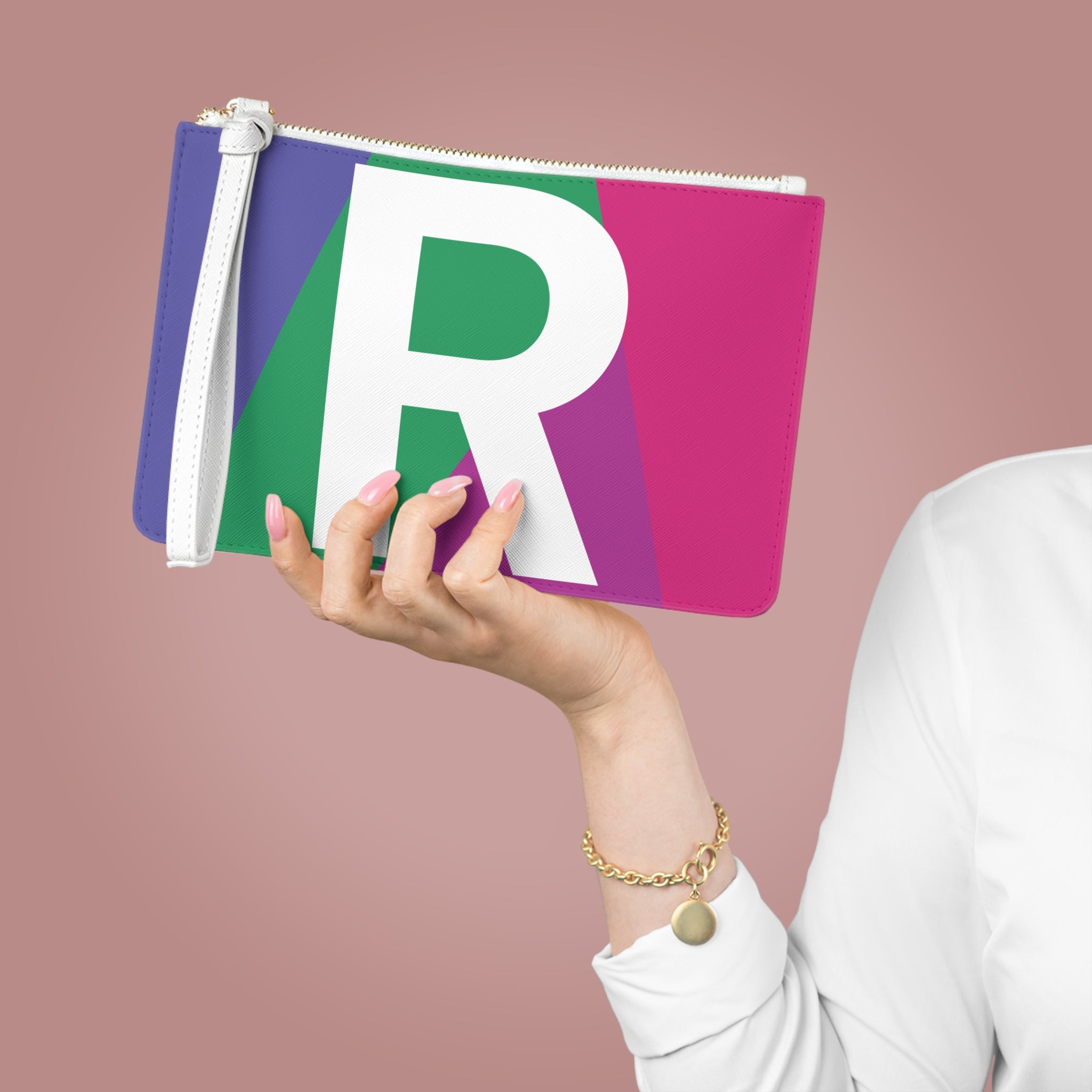 Monogram 'R' Colorblock Clutch Bag — Bold Geometric Wristlet for Everyday & Gifts