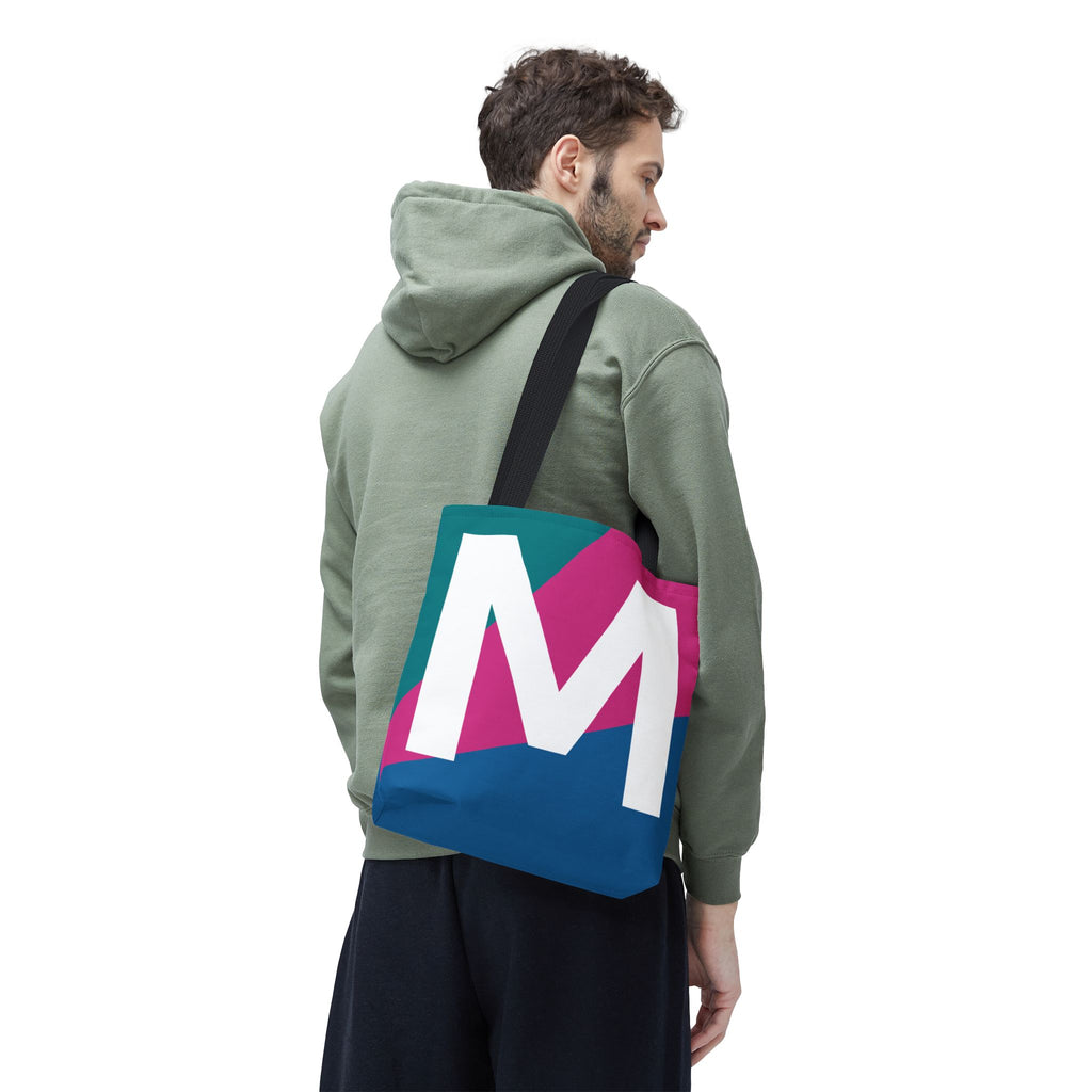 Monogram 'M' Colorblock Tote Bag — Personalized Initial M Shoulder Tote