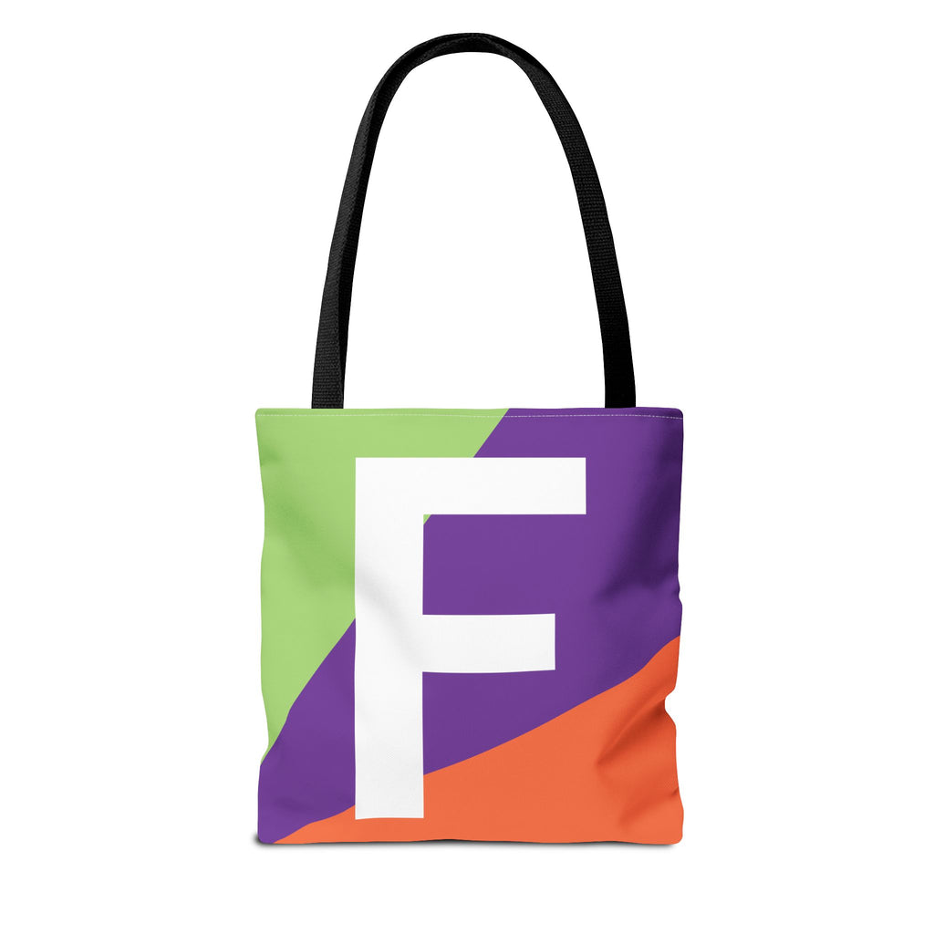 Monogram 'F' Colorblock Tote Bag — Personalized Initial F Shoulder Tote