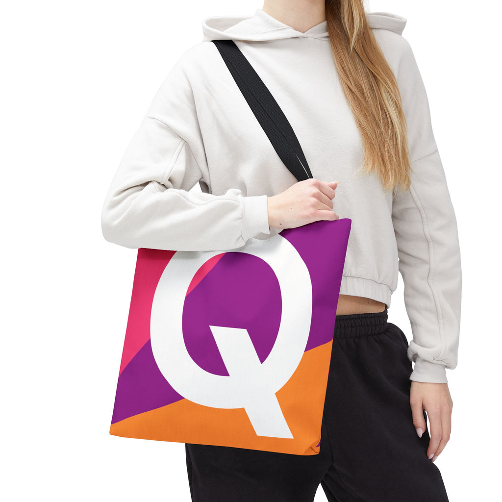 Monogram 'Q' Colorblock Tote Bag — Personalized Initial Q Shoulder Tote