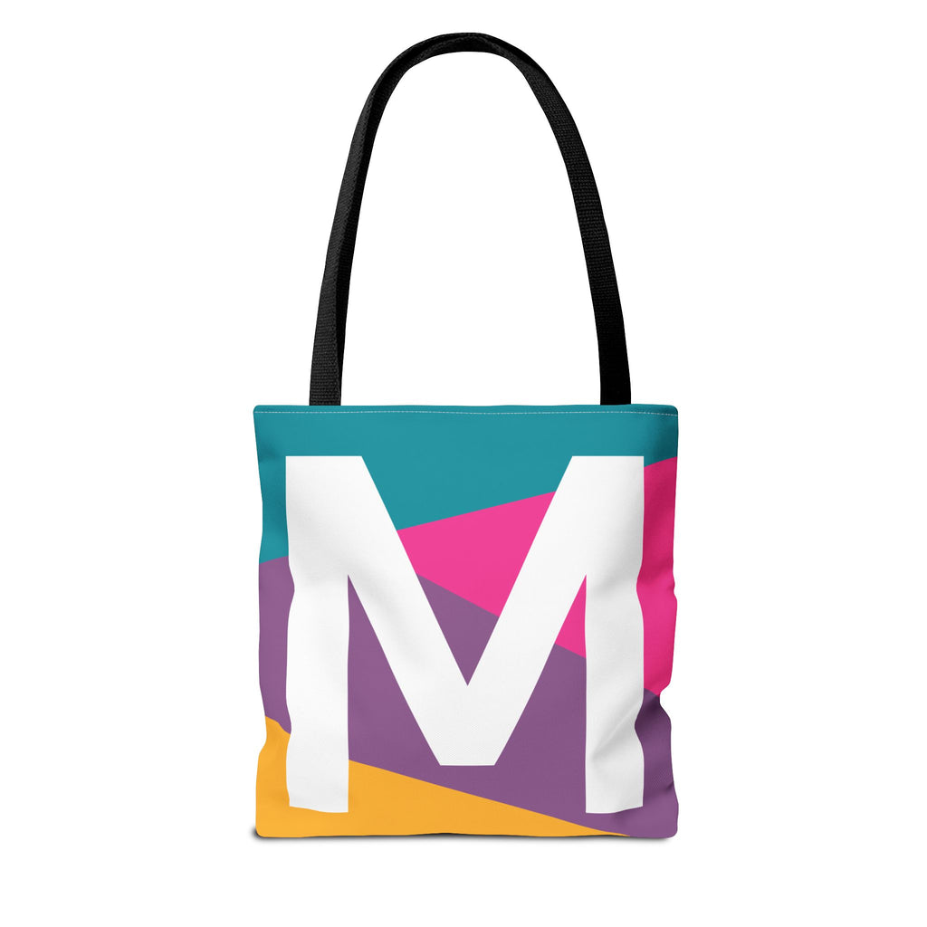 Monogram 'M' Colorblock Tote Bag — Personalized Initial M Shoulder Tote