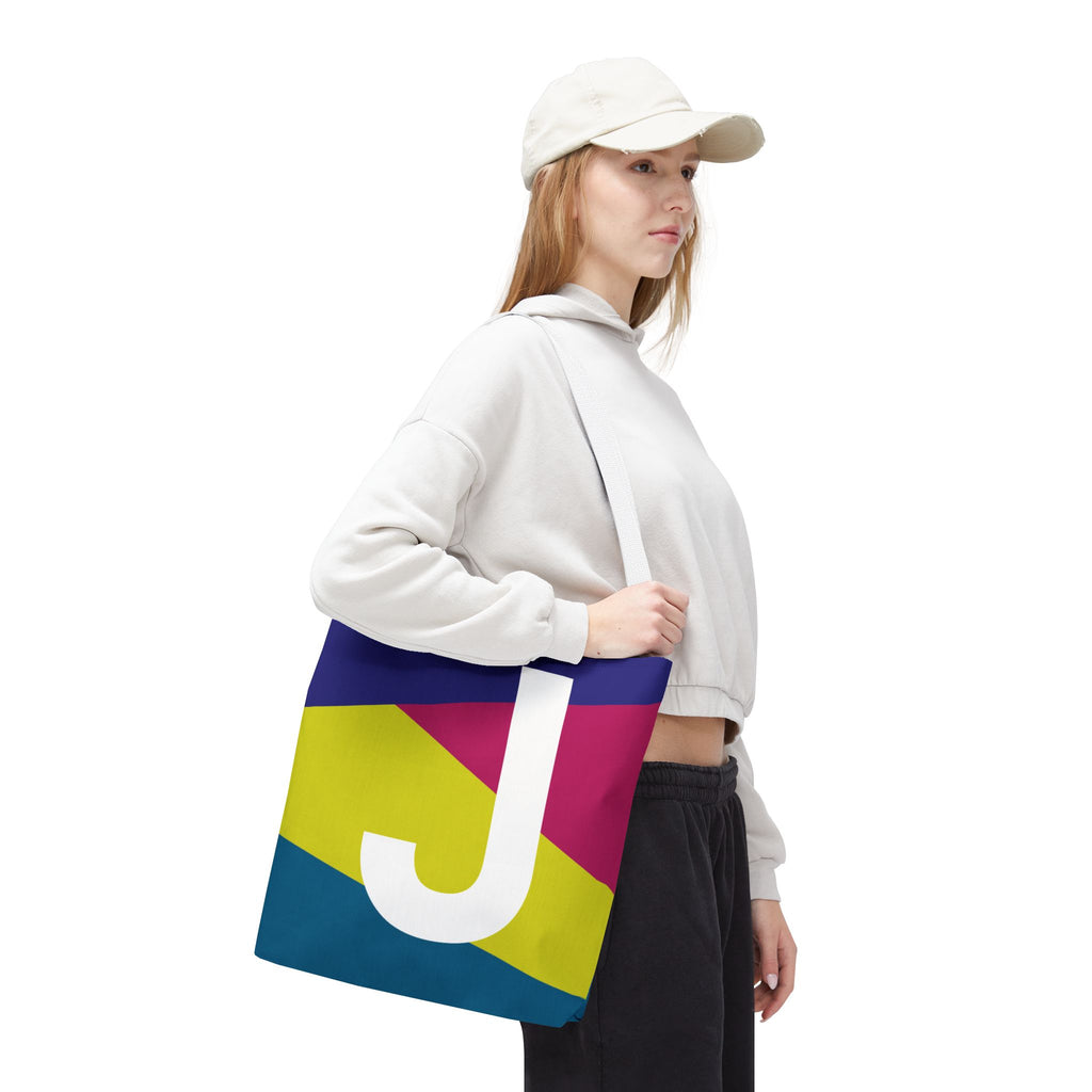 Monogram 'J' Colorblock Tote Bag — Personalized Initial J Shoulder Tote