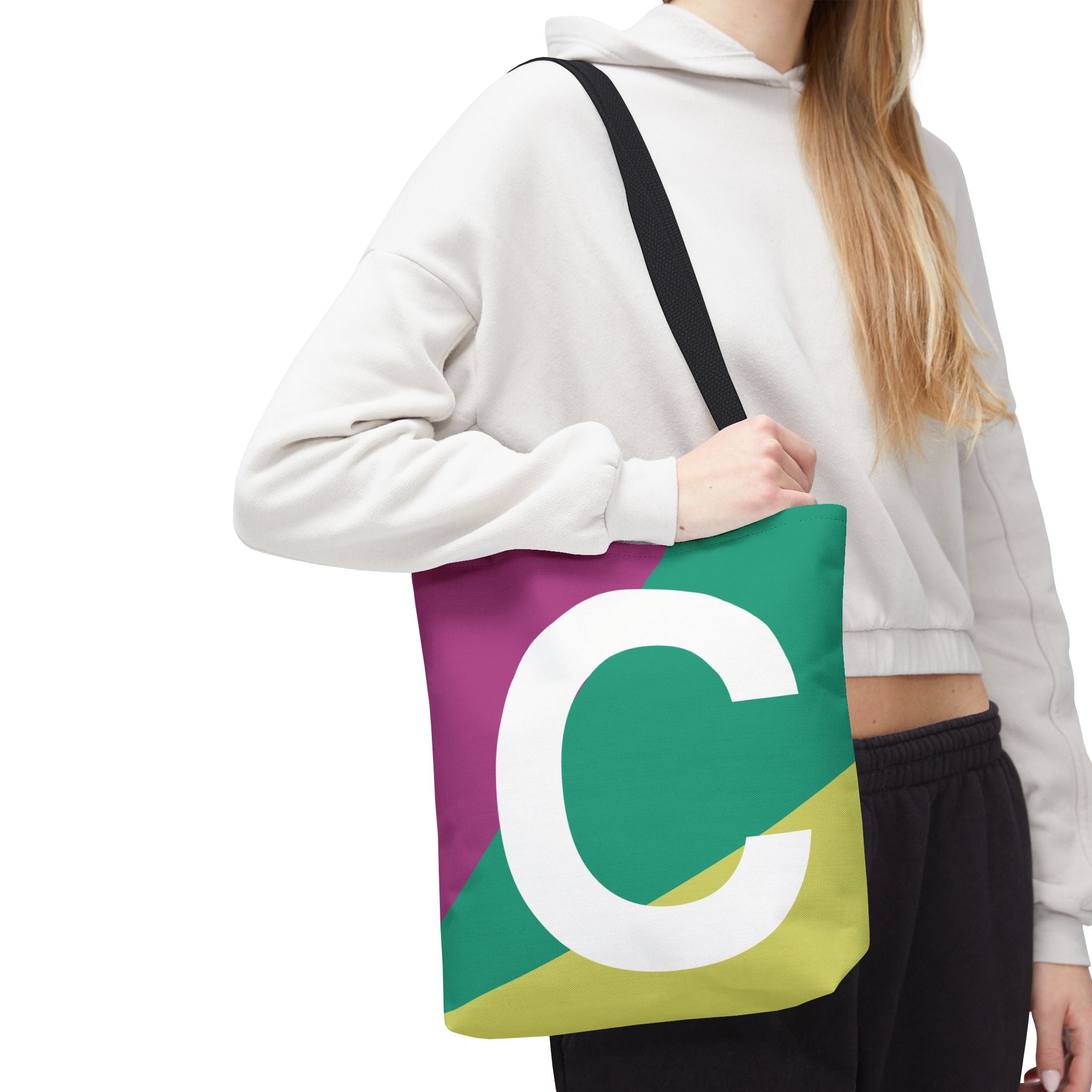 Monogram 'C' Colorblock Tote Bag — Personalized Initial C Shoulder Tote