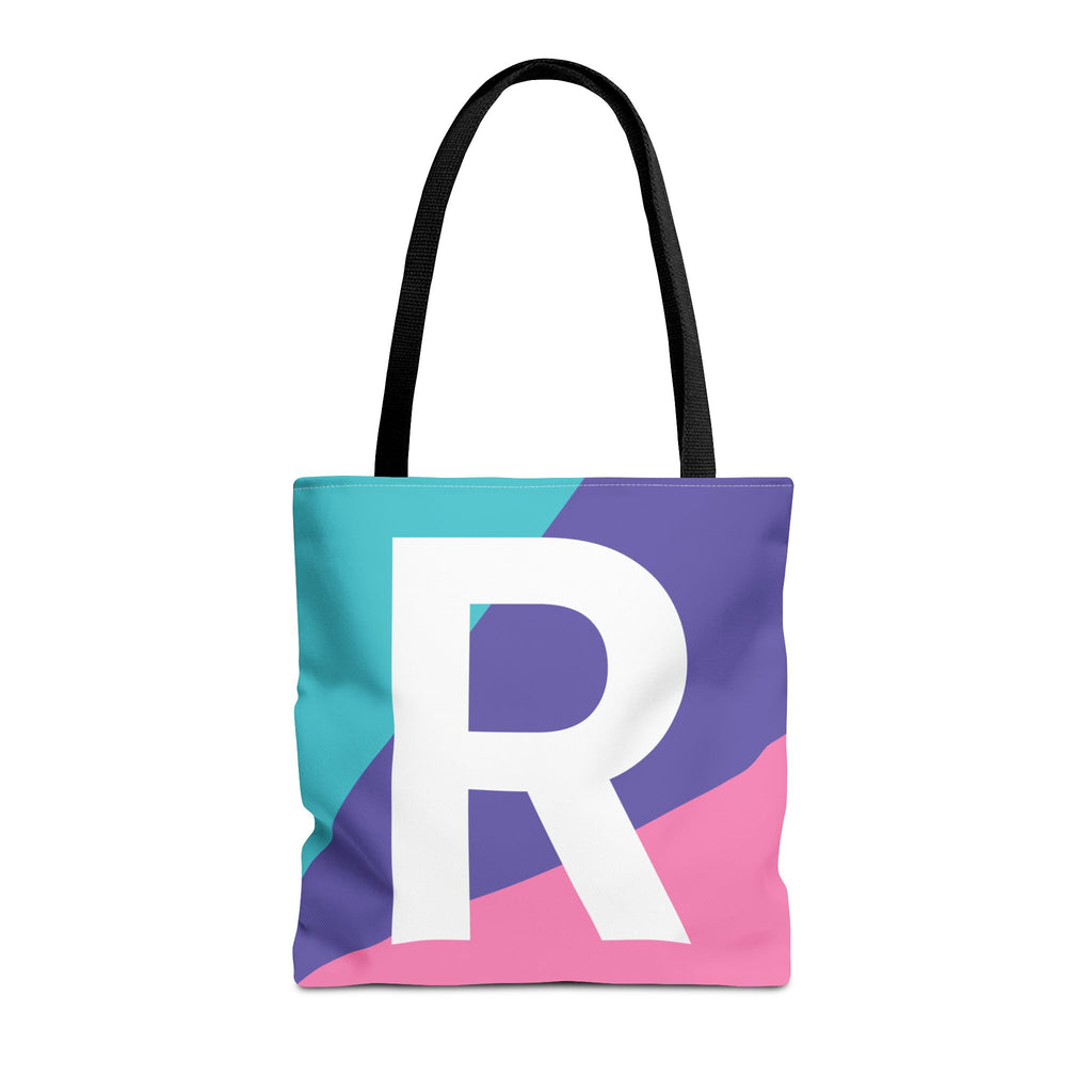 Monogram 'R' Colorblock Tote Bag — Personalized Initial R Shoulder Tote