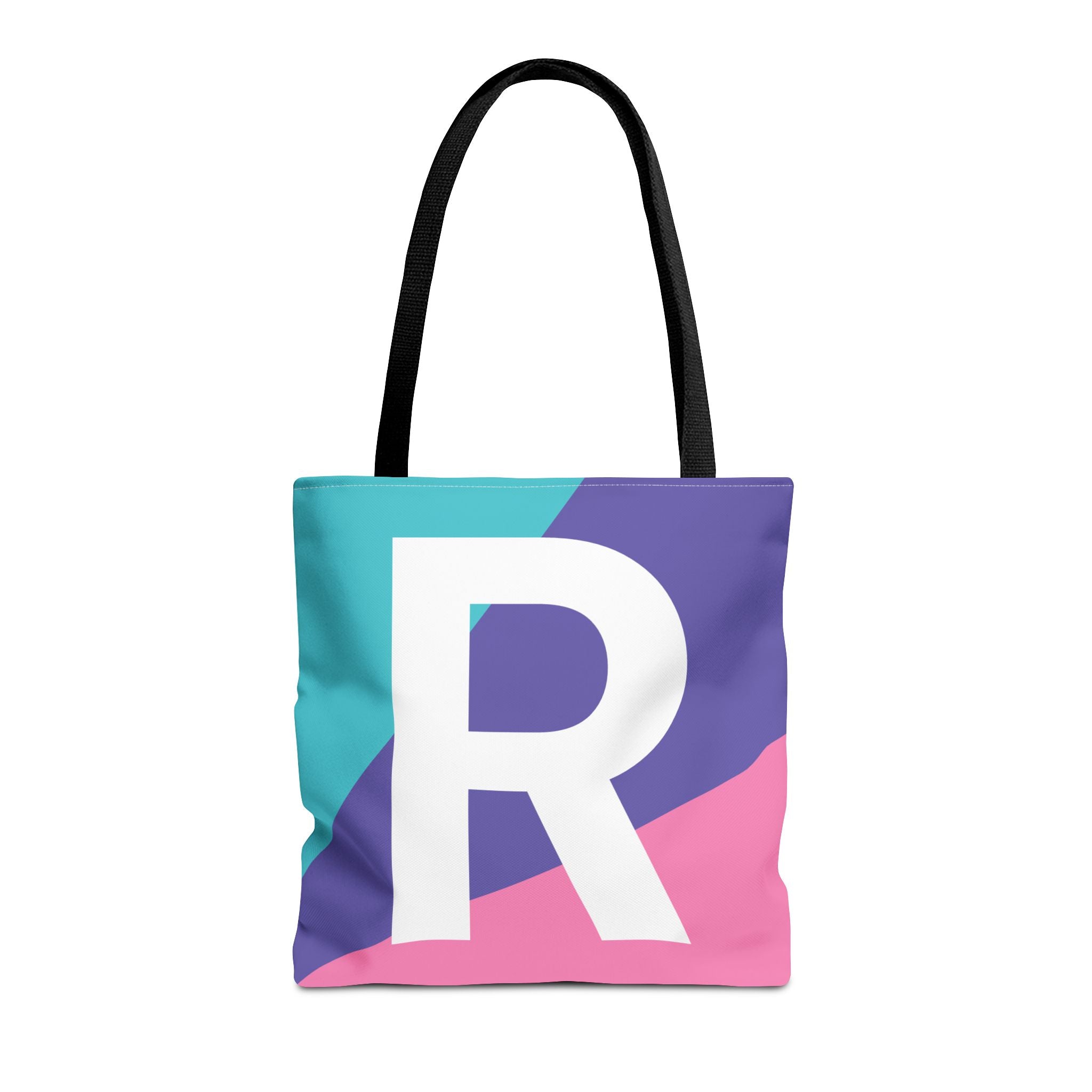 Monogram 'R' Colorblock Tote Bag — Personalized Initial R Shoulder Tote