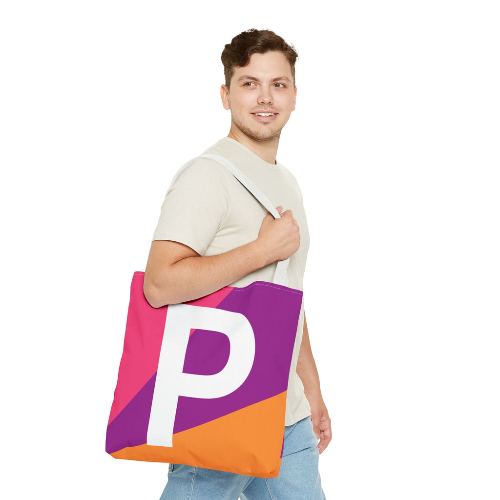 Monogram 'P' Colorblock Tote Bag — Personalized Initial P Shoulder Tote