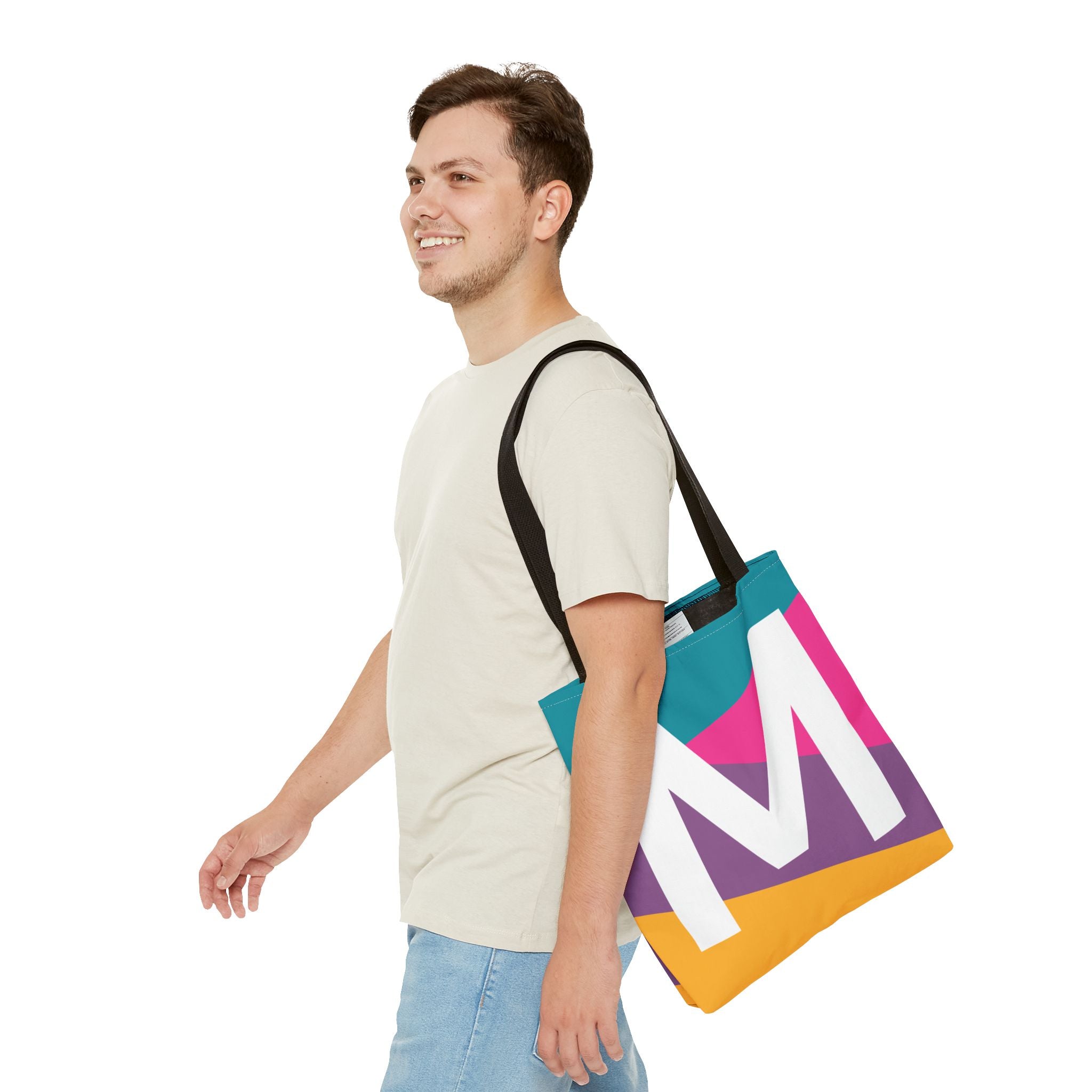 Monogram 'M' Colorblock Tote Bag — Personalized Initial M Shoulder Tote