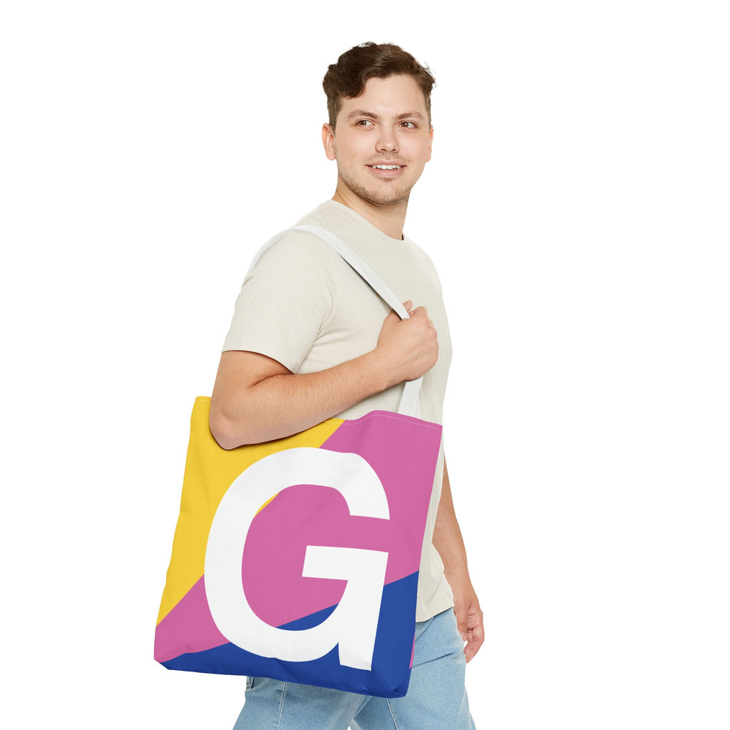 Monogram 'G' Colorblock Tote Bag — Personalized Initial G Shoulder Tote