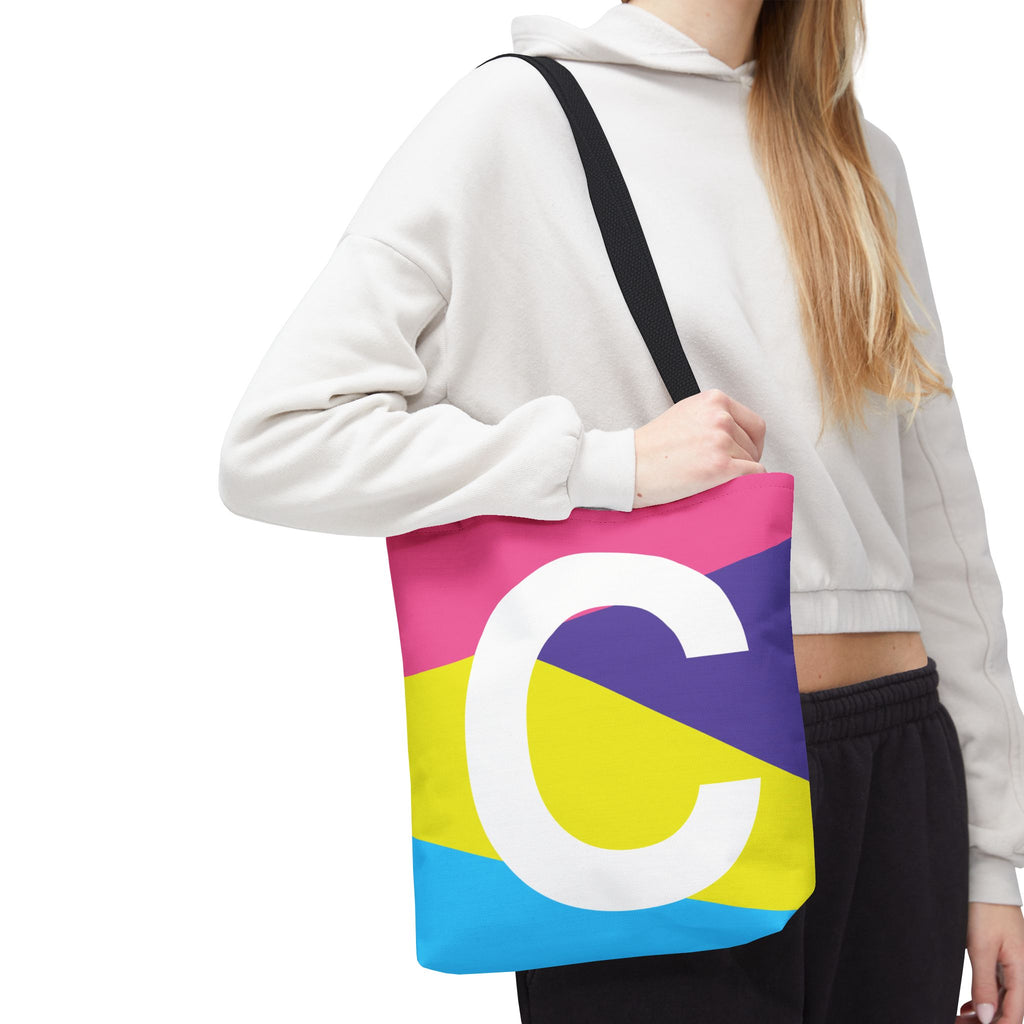 Monogram 'C' Colorblock Tote Bag — Personalized Initial C Shoulder Tote