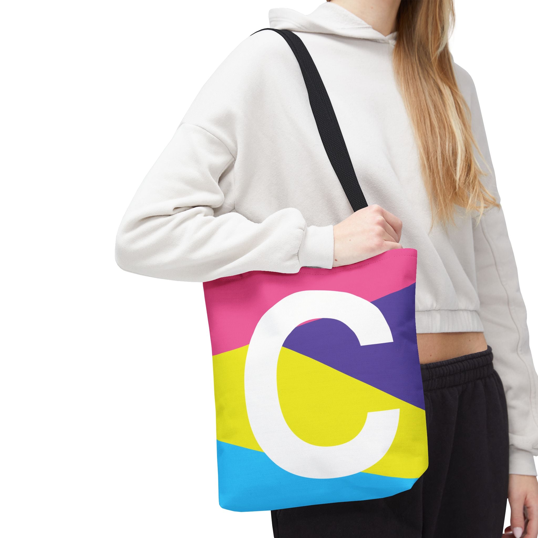 Monogram 'C' Colorblock Tote Bag — Personalized Initial C Shoulder Tote
