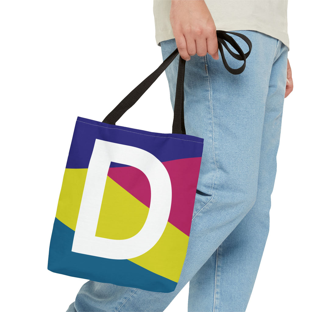 Monogram 'D' Colorblock Tote Bag — Personalized Initial D Shoulder Tote