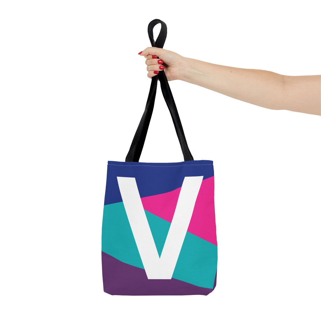 Monogram 'V' Colorblock Tote Bag — Personalized Initial V Shoulder Tote