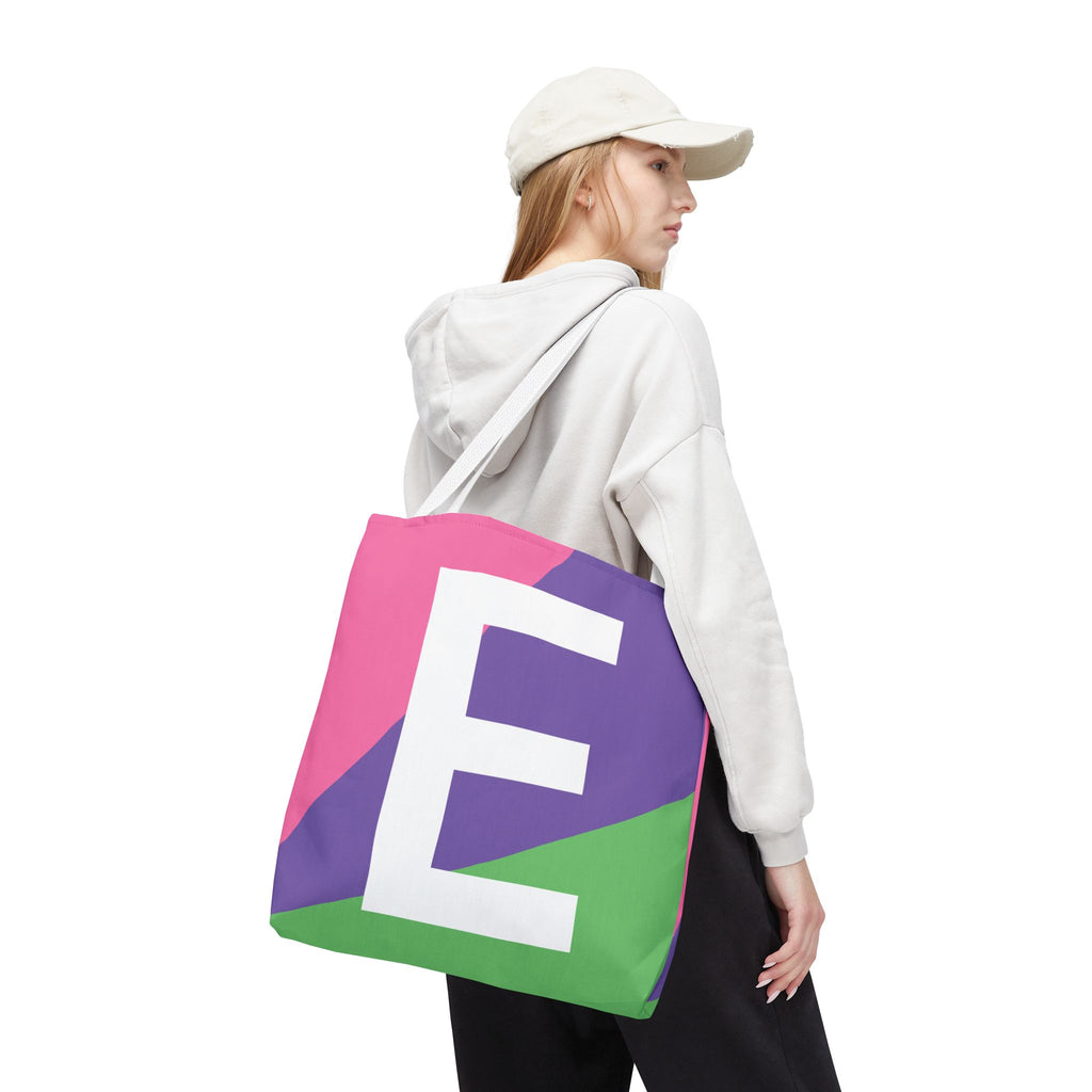 Monogram 'E' Colorblock Tote Bag — Personalized Initial E Shoulder Tote