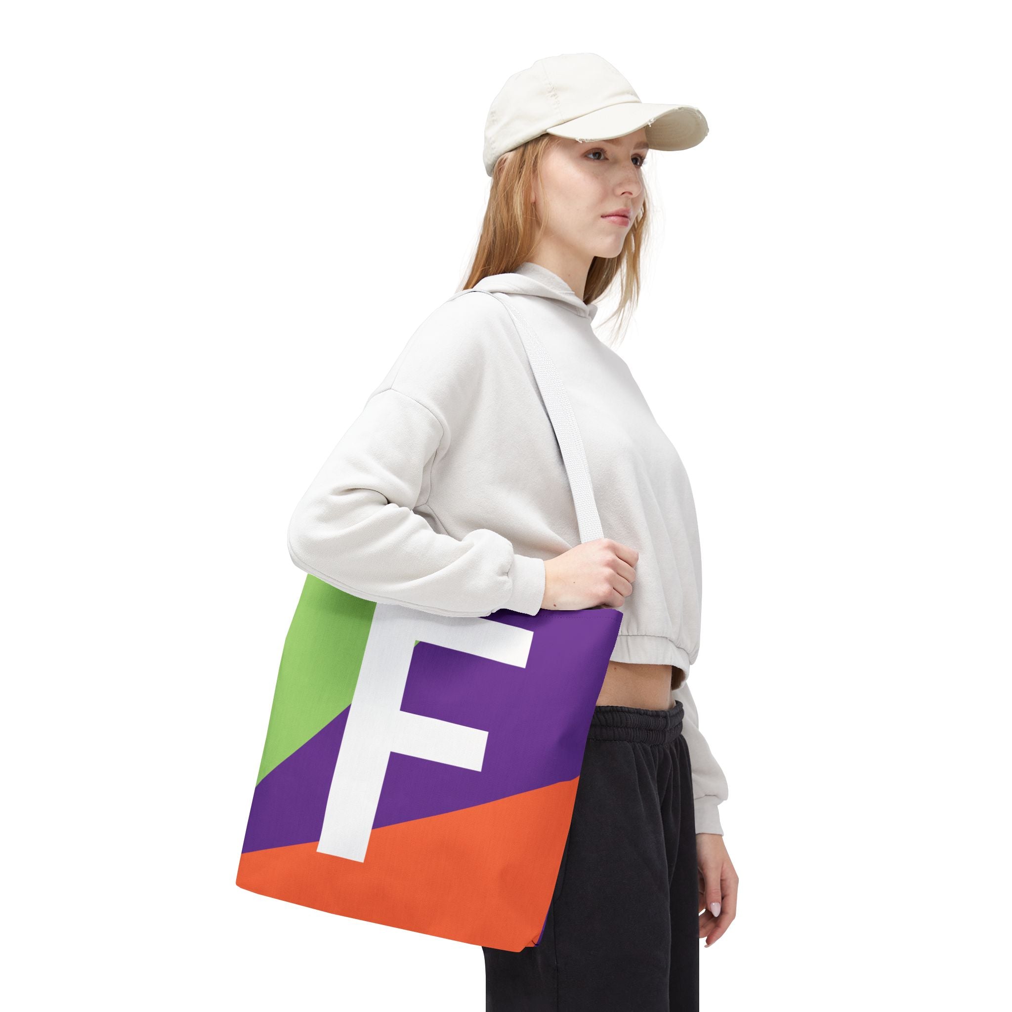Monogram 'F' Colorblock Tote Bag — Personalized Initial F Shoulder Tote