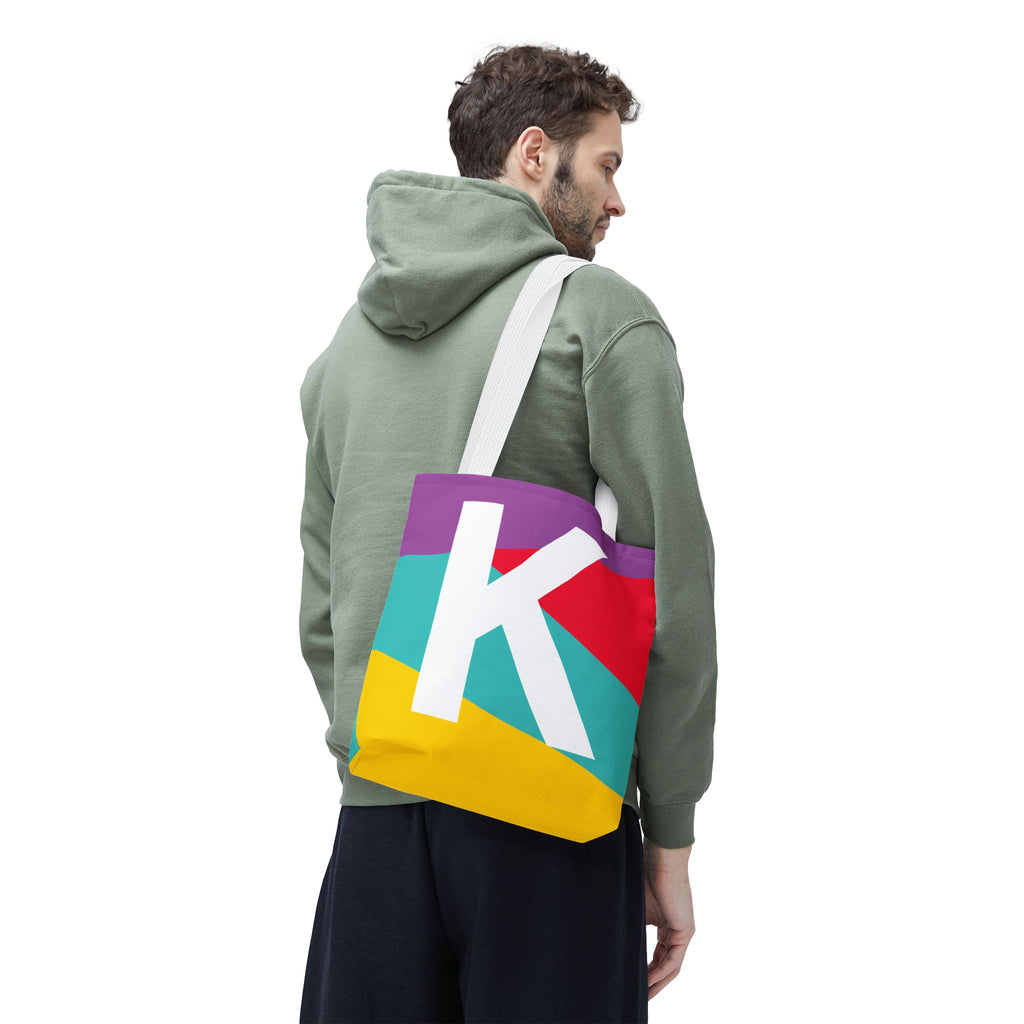 Monogram 'K' Colorblock Tote Bag — Personalized Initial K Shoulder Tote
