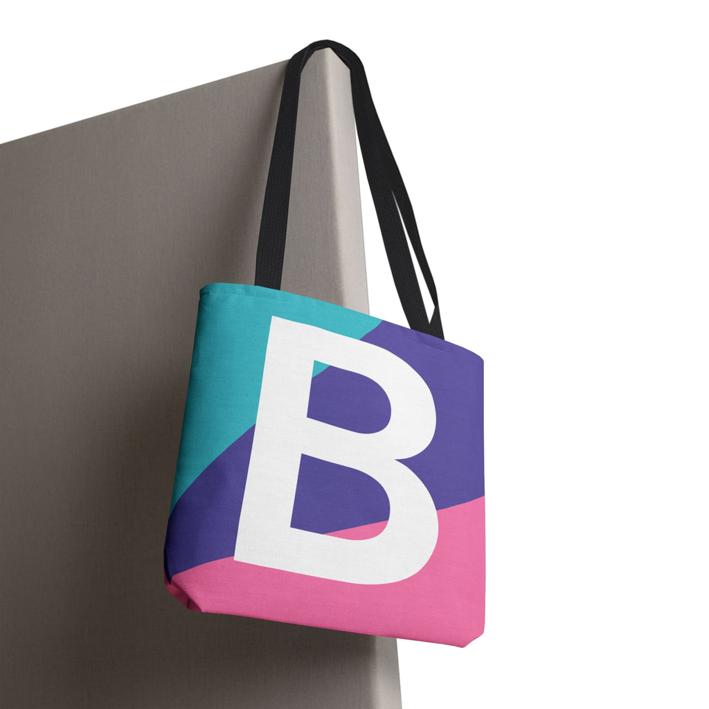 Monogram 'B' Colorblock Tote Bag — Personalized Initial B Shoulder Tote