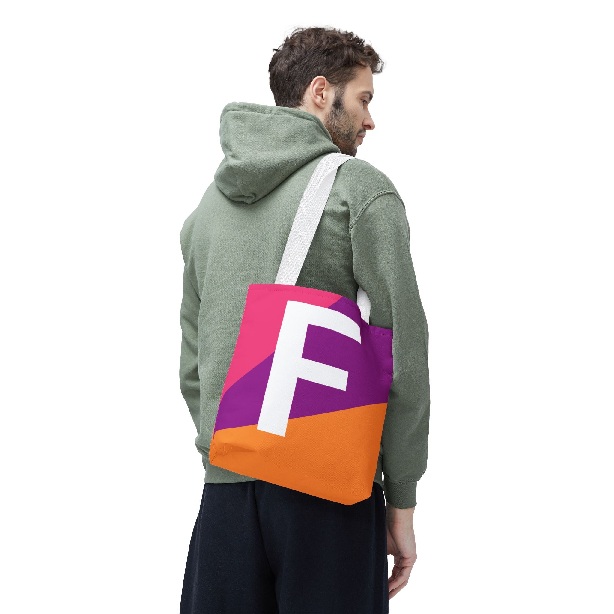 Monogram 'F' Colorblock Tote Bag — Personalized Initial F Shoulder Tote
