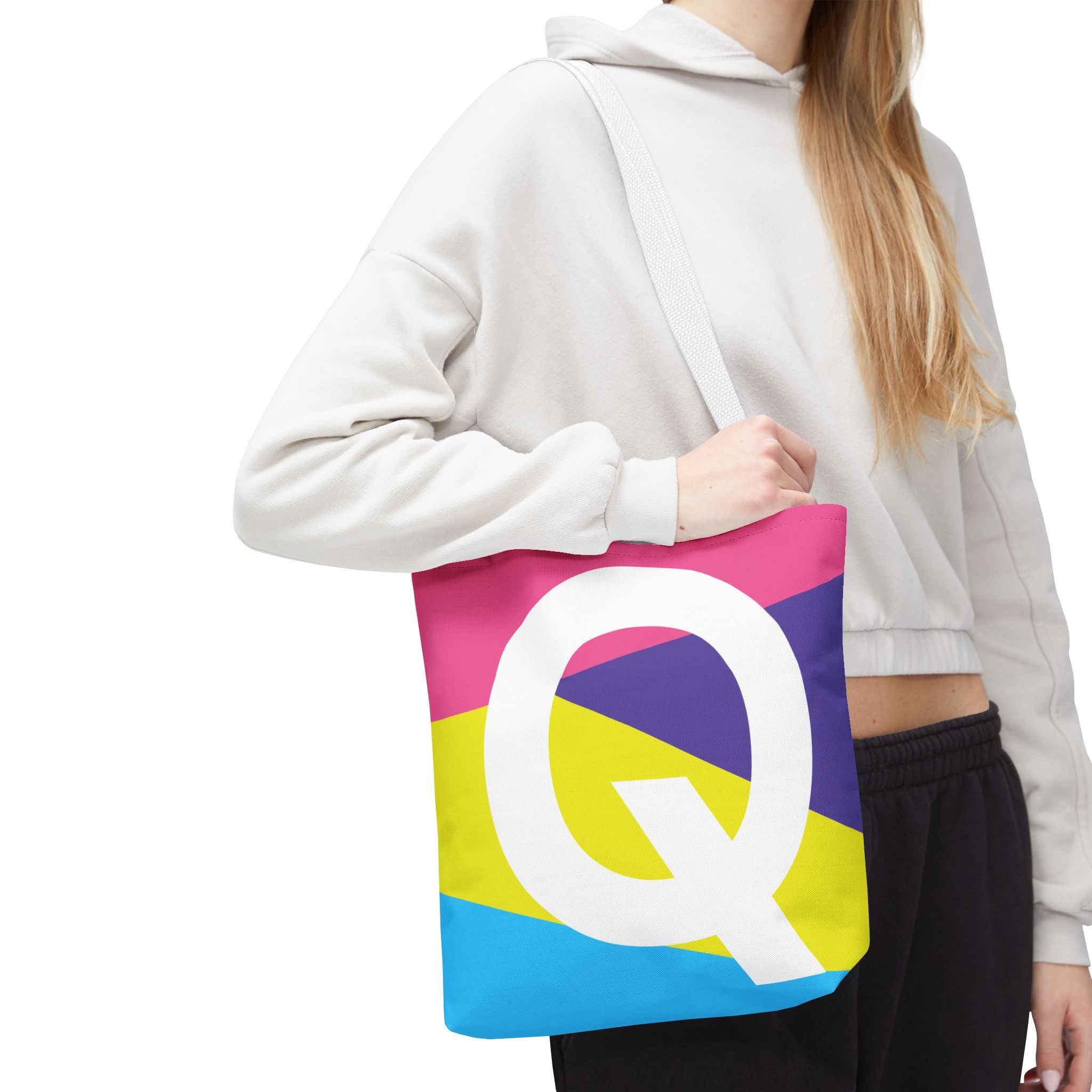 Monogram 'Q' Colorblock Tote Bag — Personalized Initial Q Shoulder Tote
