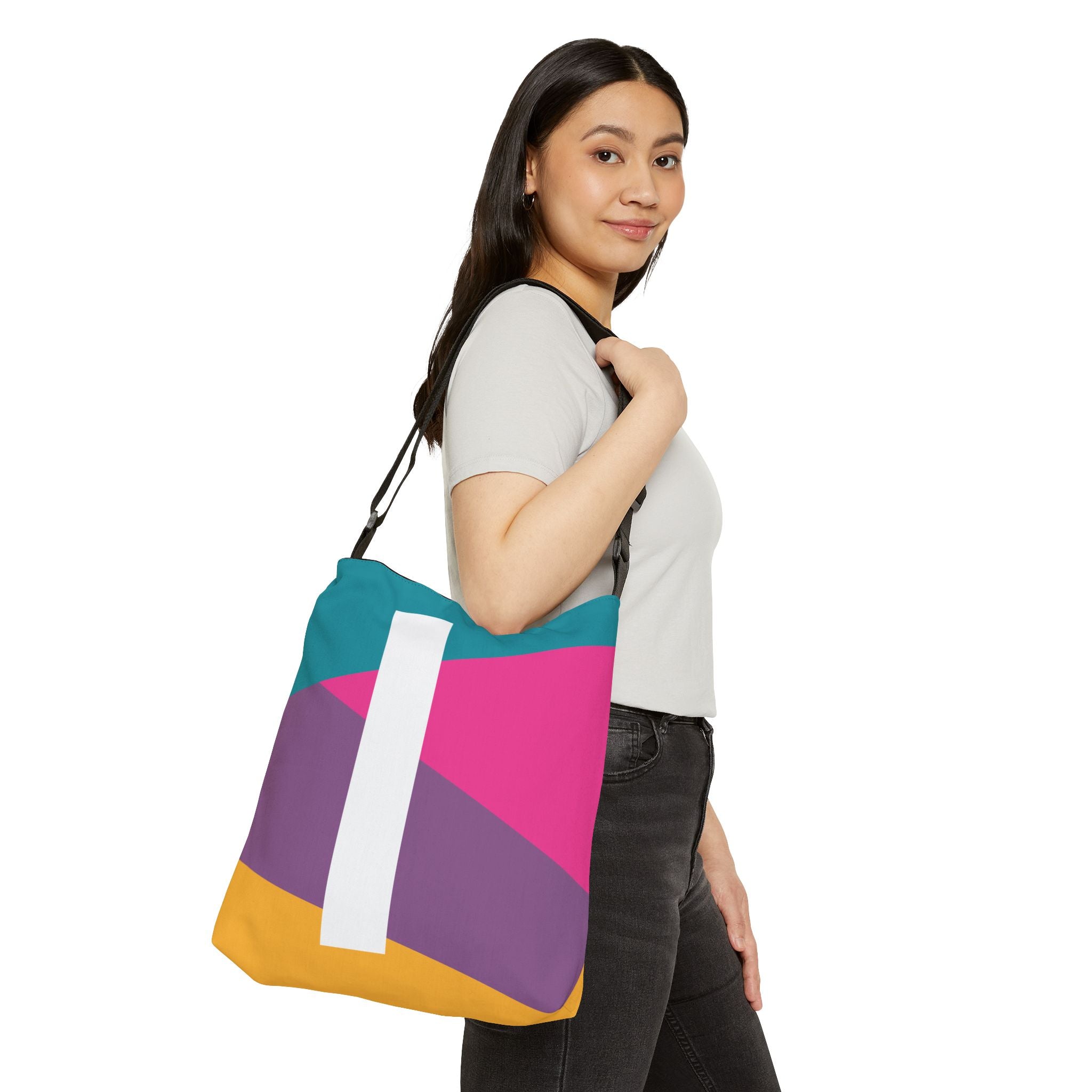 Initial Letter 'I' Colorblock Adjustable Tote Bag — Monogram Alphabet Shoulder Bag