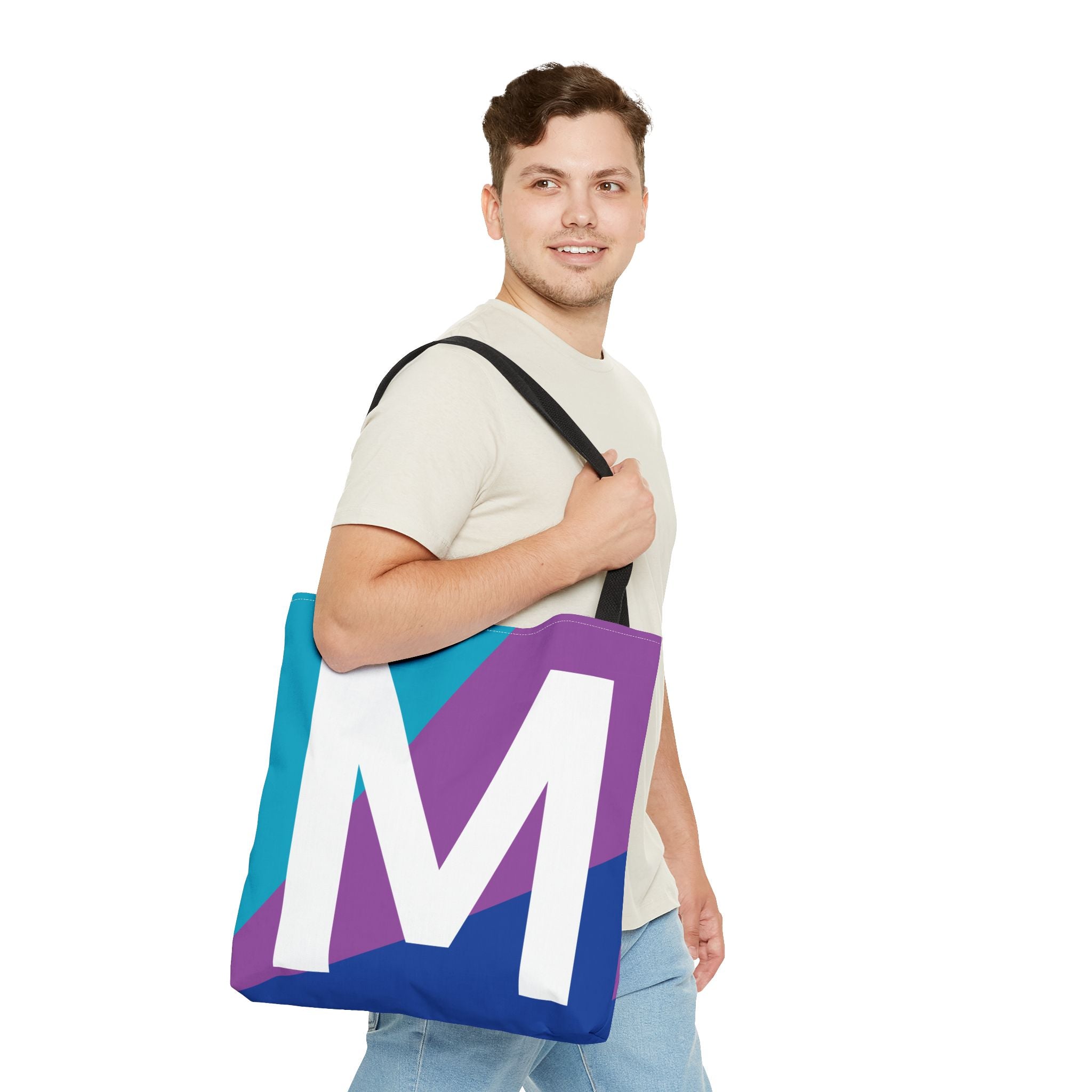 Monogram 'M' Colorblock Tote Bag — Personalized Initial M Shoulder Tote