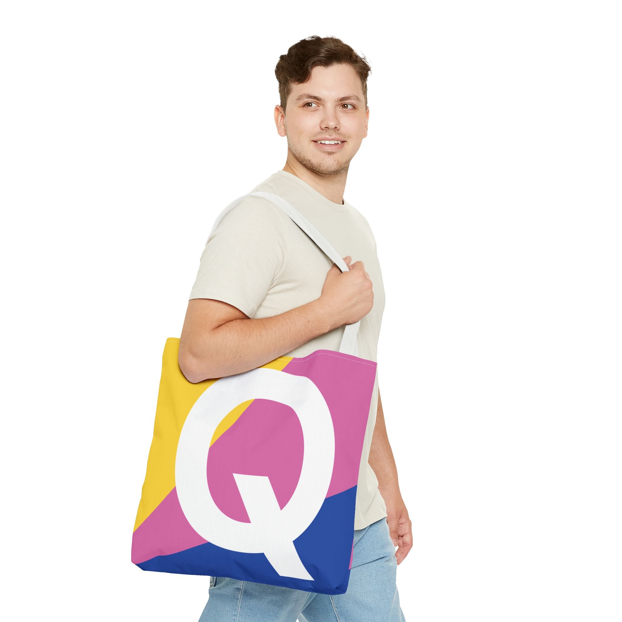 Monogram 'Q' Colorblock Tote Bag — Personalized Initial Q Shoulder Tote