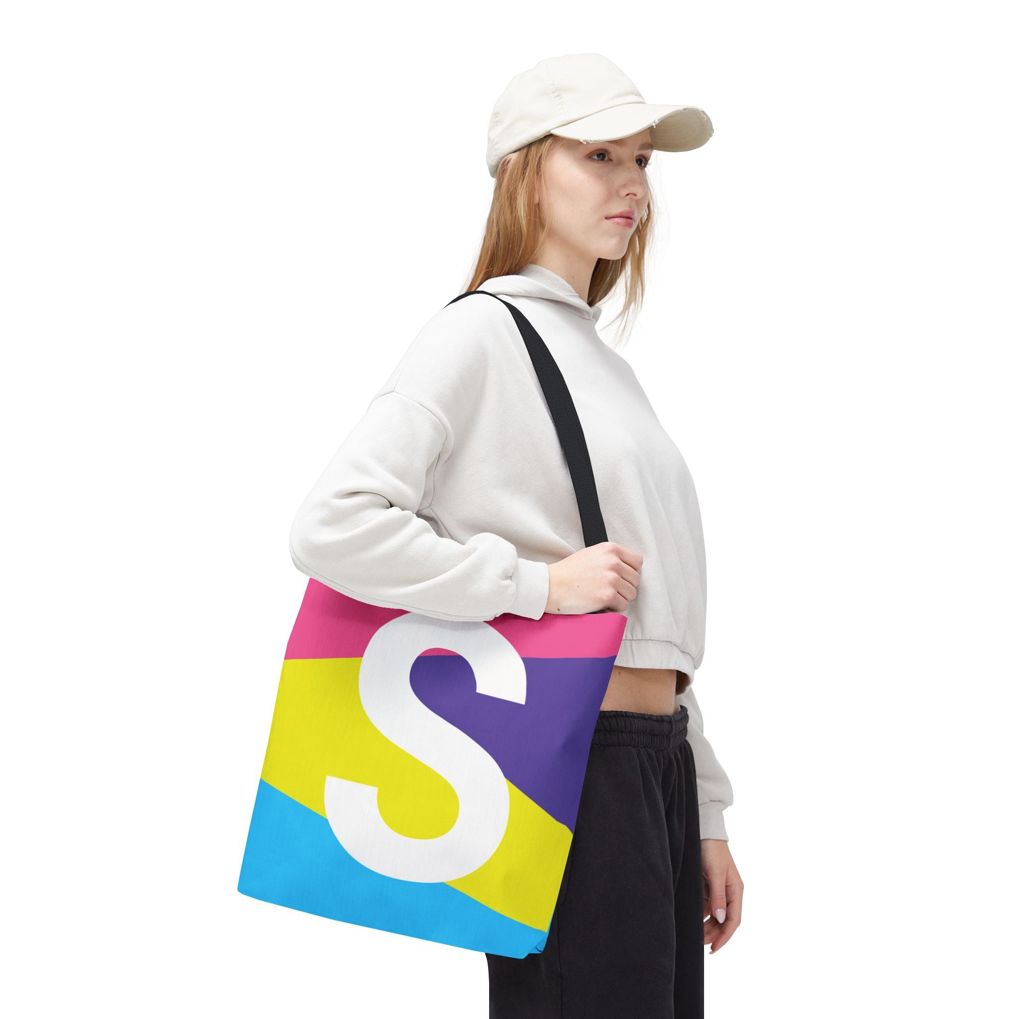 Monogram 'S' Colorblock Tote Bag — Personalized Initial S Shoulder Tote