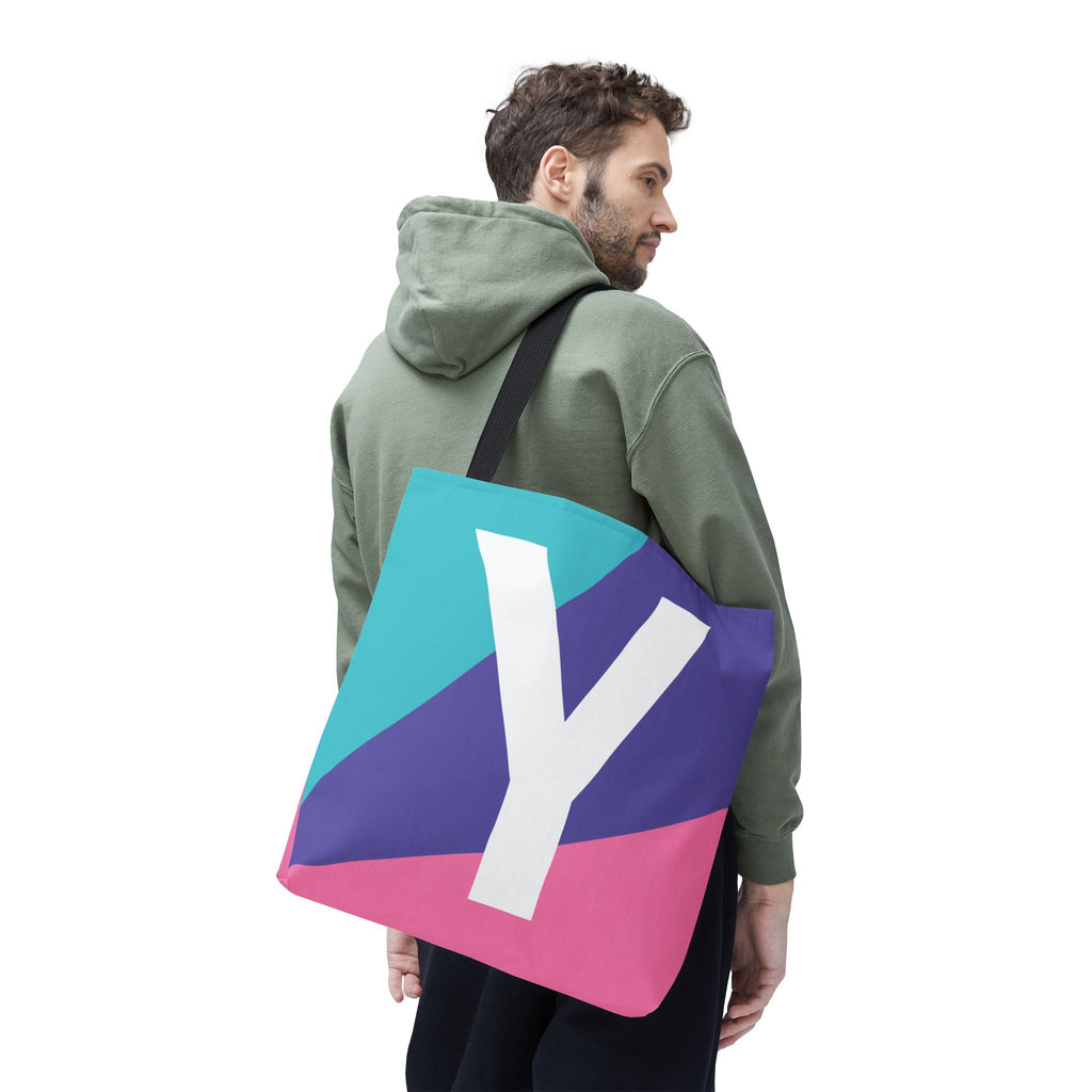 Monogram 'Y' Colorblock Tote Bag — Personalized Initial Y Shoulder Tote