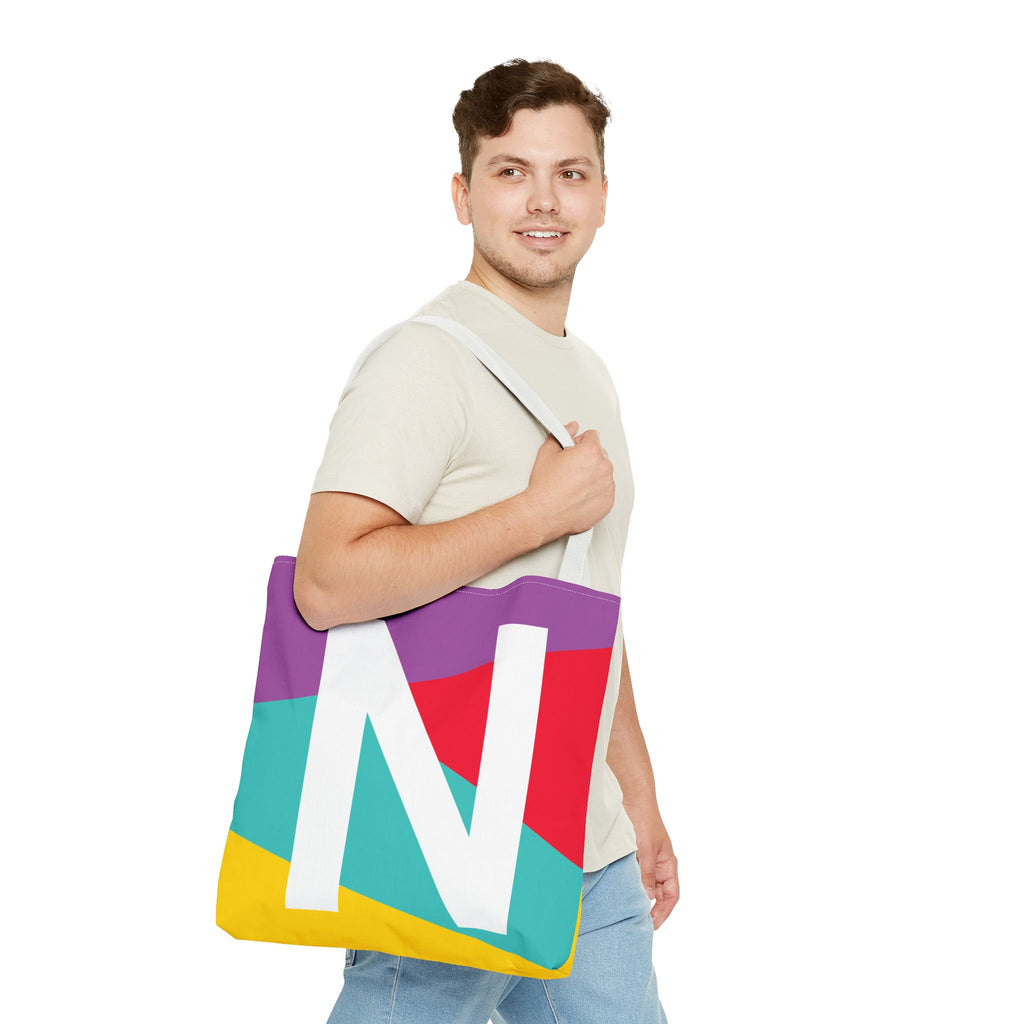 Monogram 'N' Colorblock Tote Bag — Personalized Initial N Shoulder Tote
