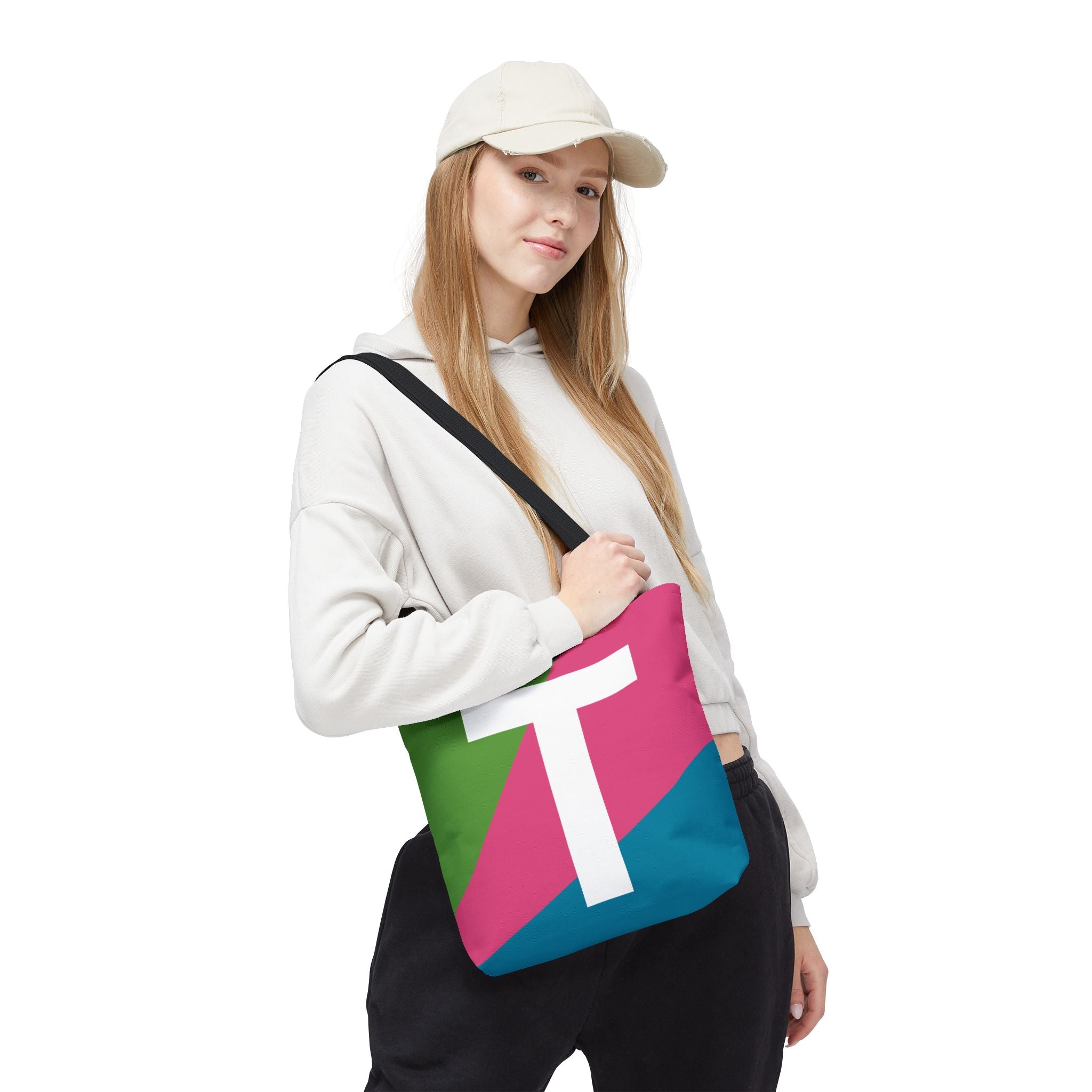 Monogram 'T' Colorblock Tote Bag — Personalized Initial T Shoulder Tote