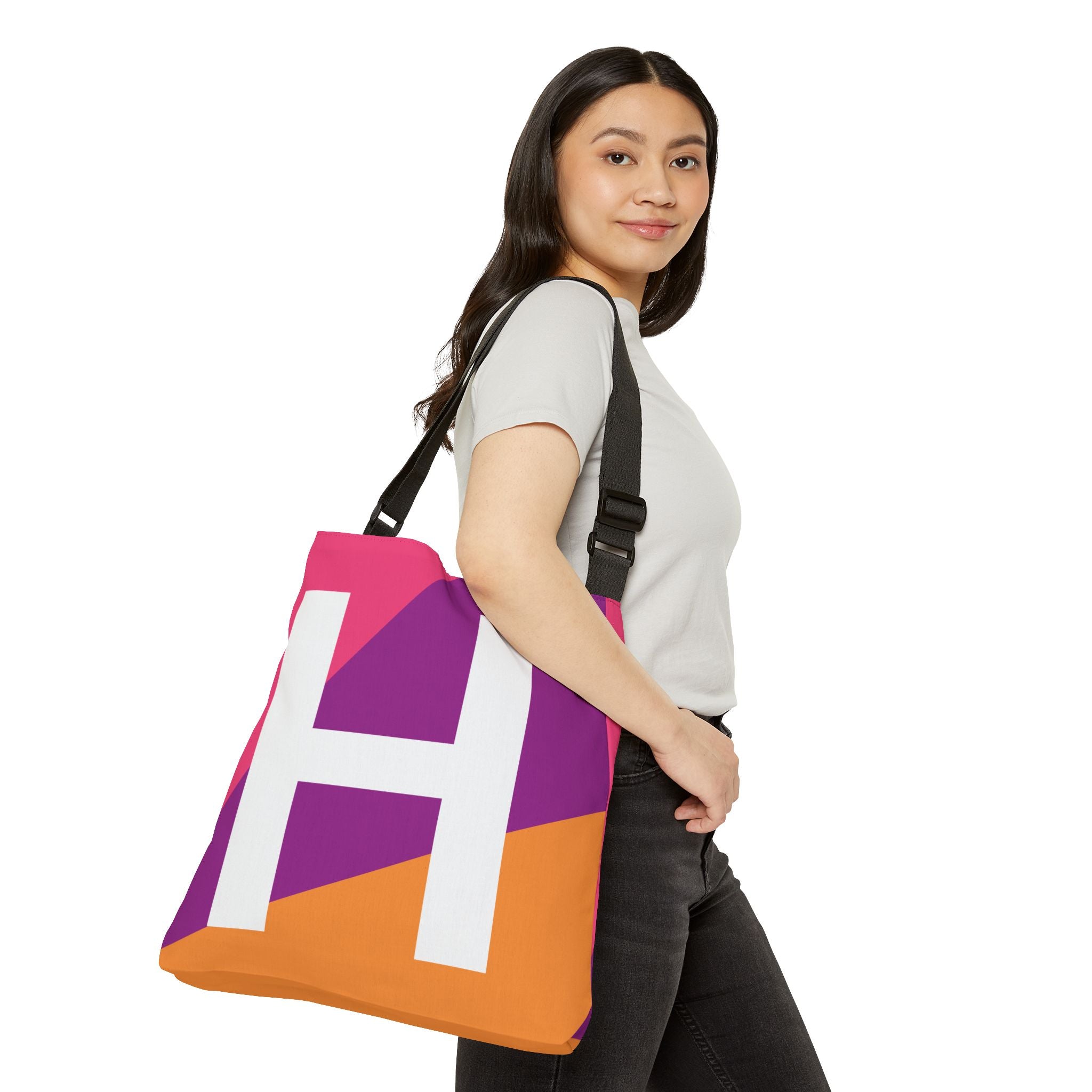 Initial Letter 'H' Colorblock Adjustable Tote Bag — Monogram Alphabet Shoulder Bag