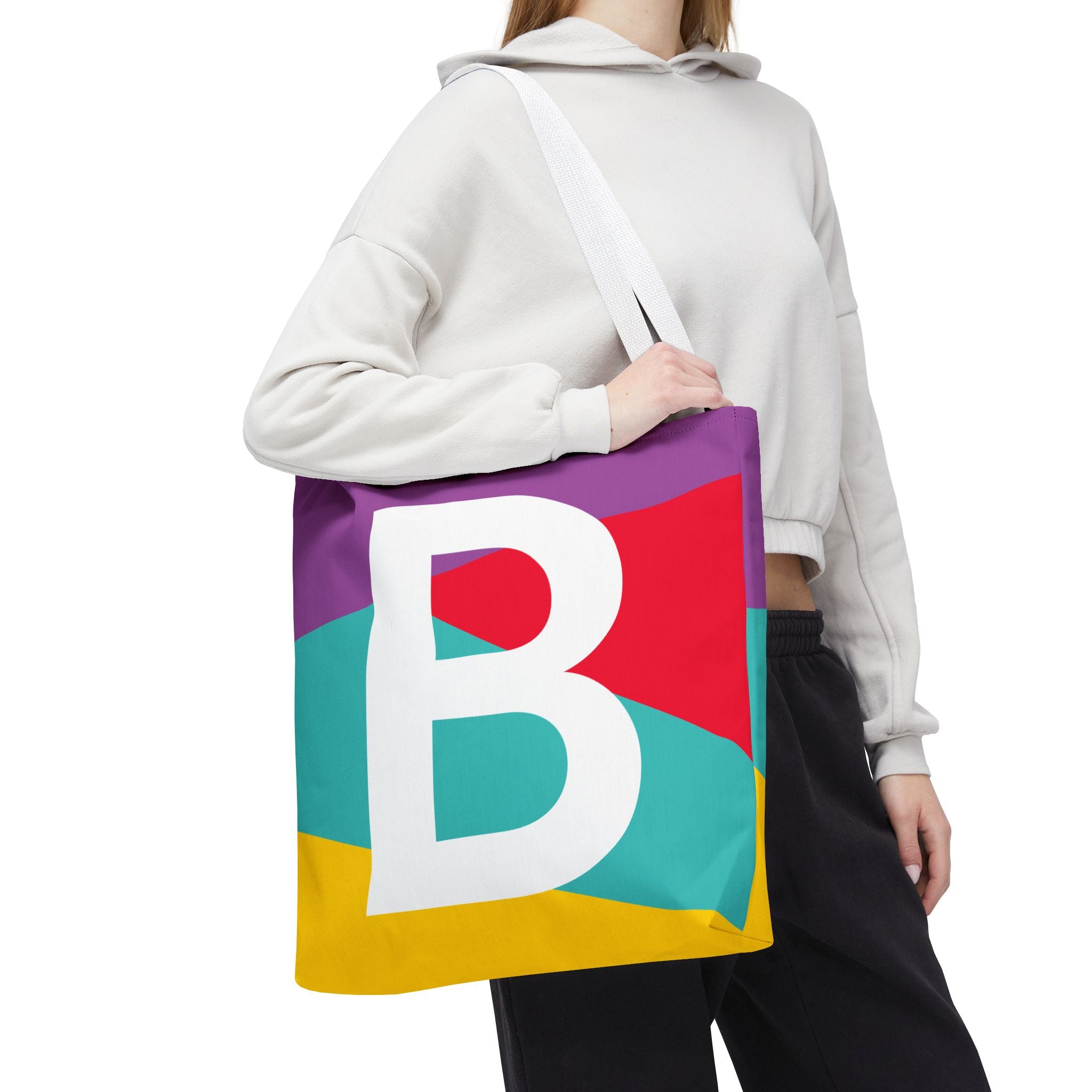 Monogram 'B' Colorblock Tote Bag — Personalized Initial B Shoulder Tote