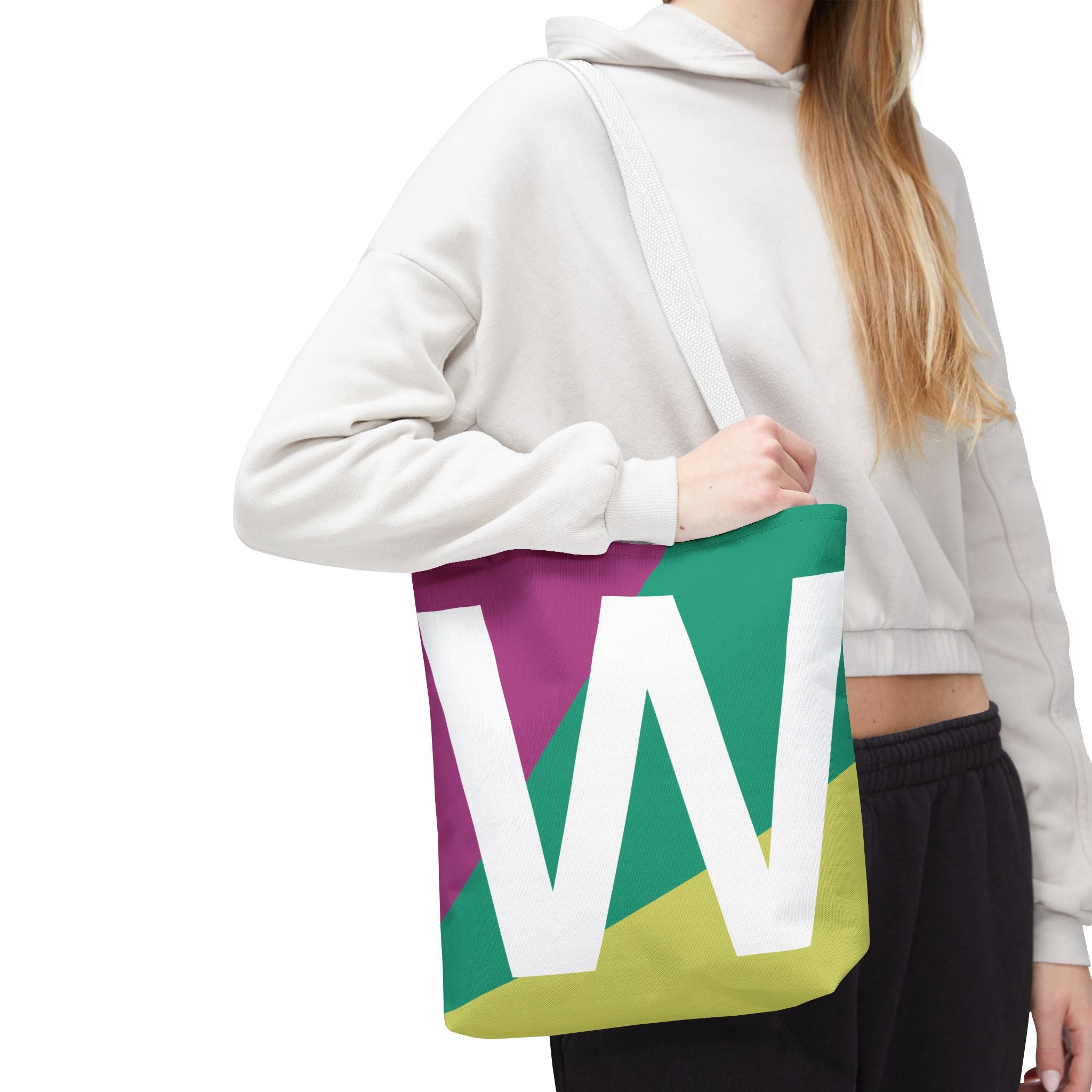 Monogram 'W' Colorblock Tote Bag — Personalized Initial W Shoulder Tote
