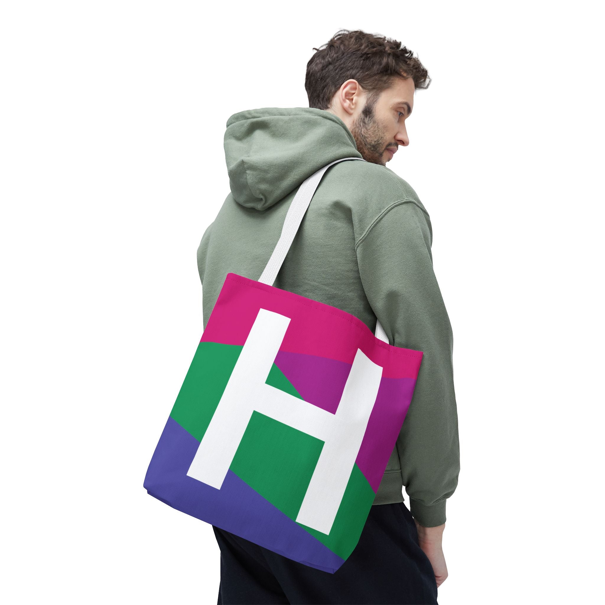 Monogram 'H' Colorblock Tote Bag — Personalized Initial H Shoulder Tote