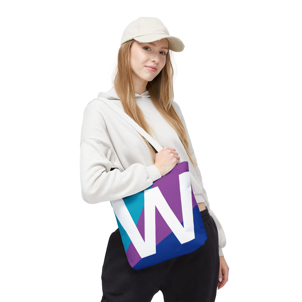 Monogram 'W' Colorblock Tote Bag — Personalized Initial W Shoulder Tote