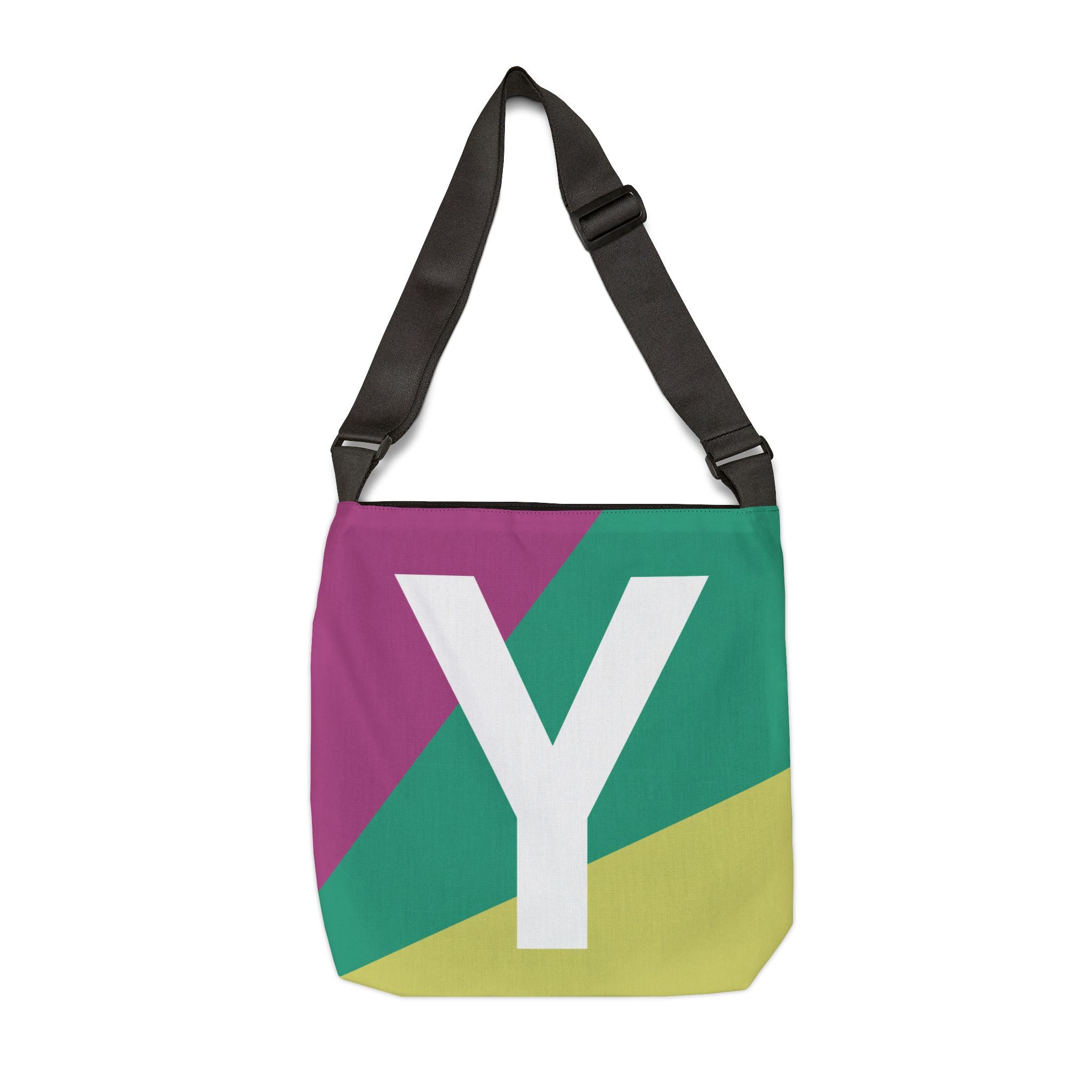 Initial Letter 'Y' Colorblock Adjustable Tote Bag — Monogram Alphabet Shoulder Bag