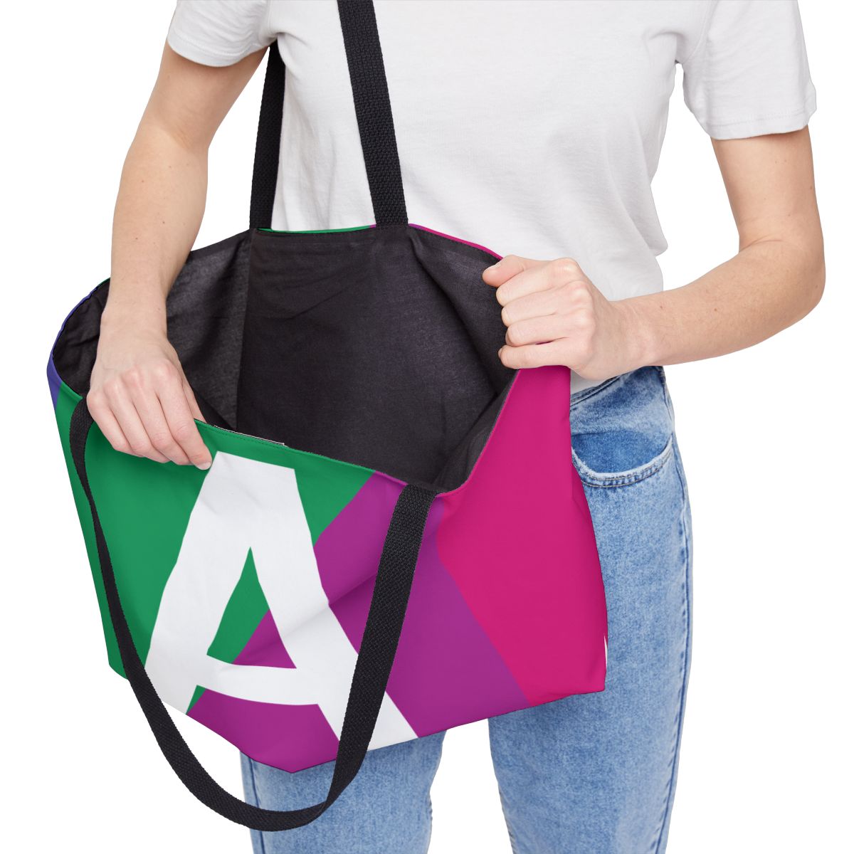 Personalized 'A' Colorblock Tote Bag — Monogram Weekender Tote