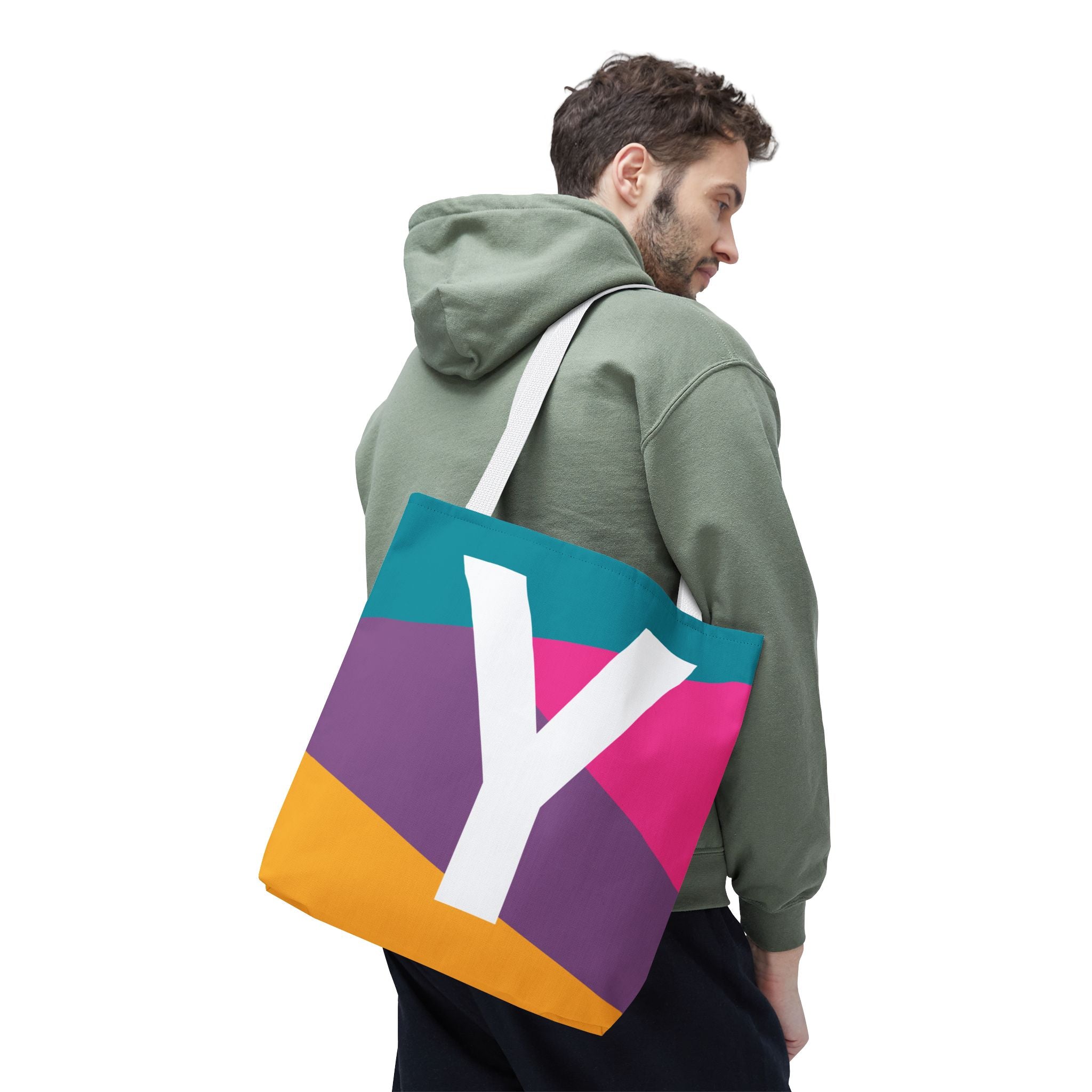 Monogram 'Y' Colorblock Tote Bag — Personalized Initial Y Shoulder Tote