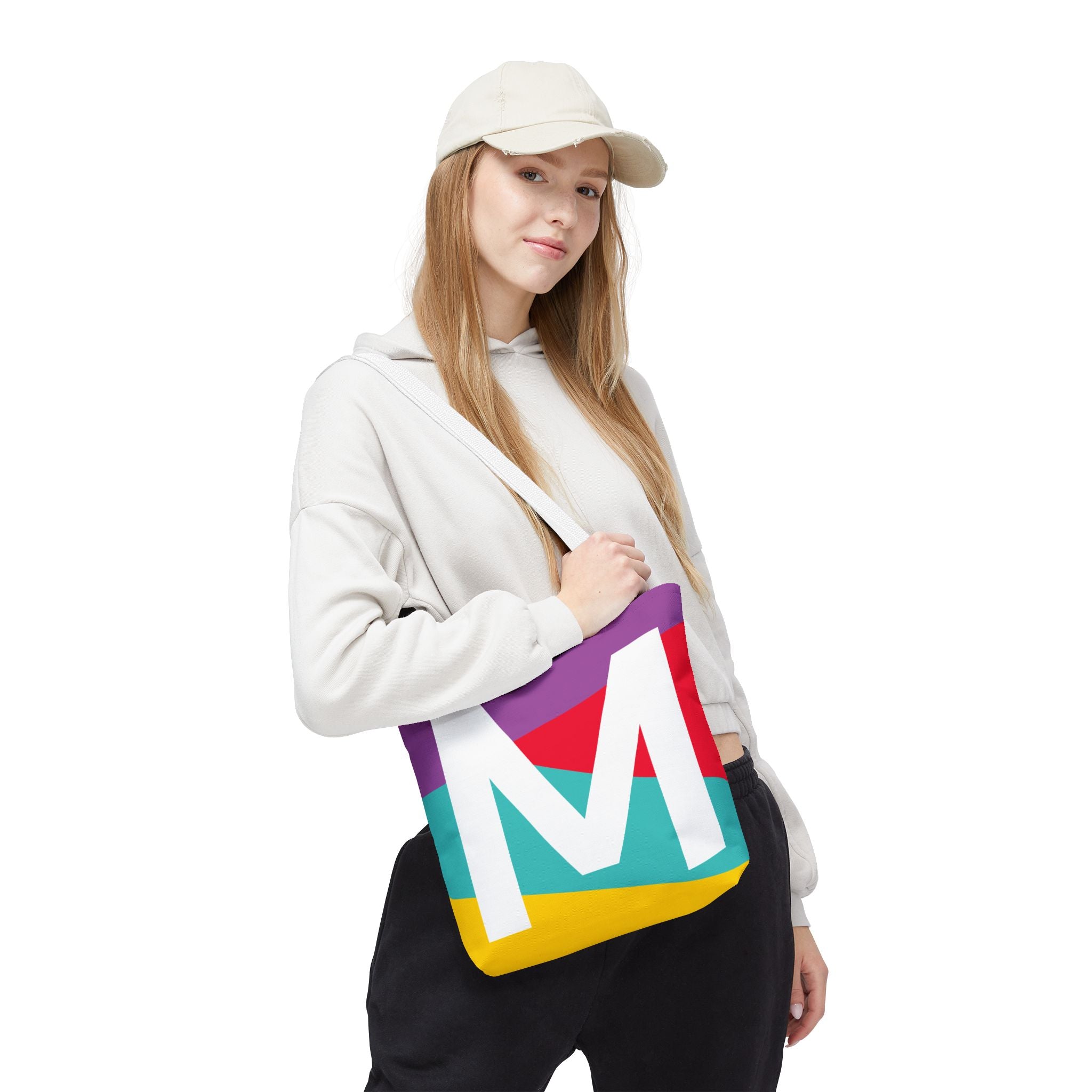 Monogram 'M' Colorblock Tote Bag — Personalized Initial M Shoulder Tote