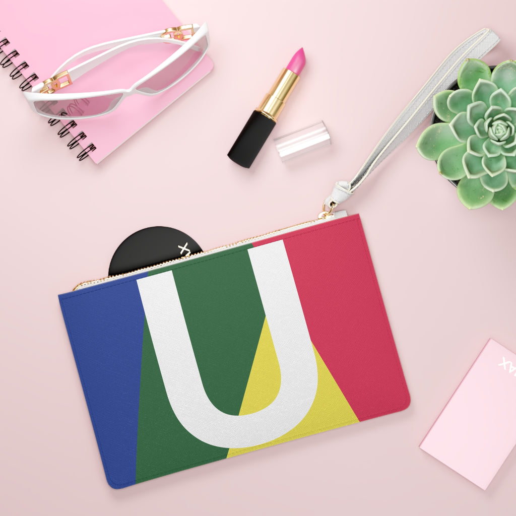 Monogram 'U' Colorblock Clutch Bag — Bold Geometric Wristlet for Everyday & Gifts