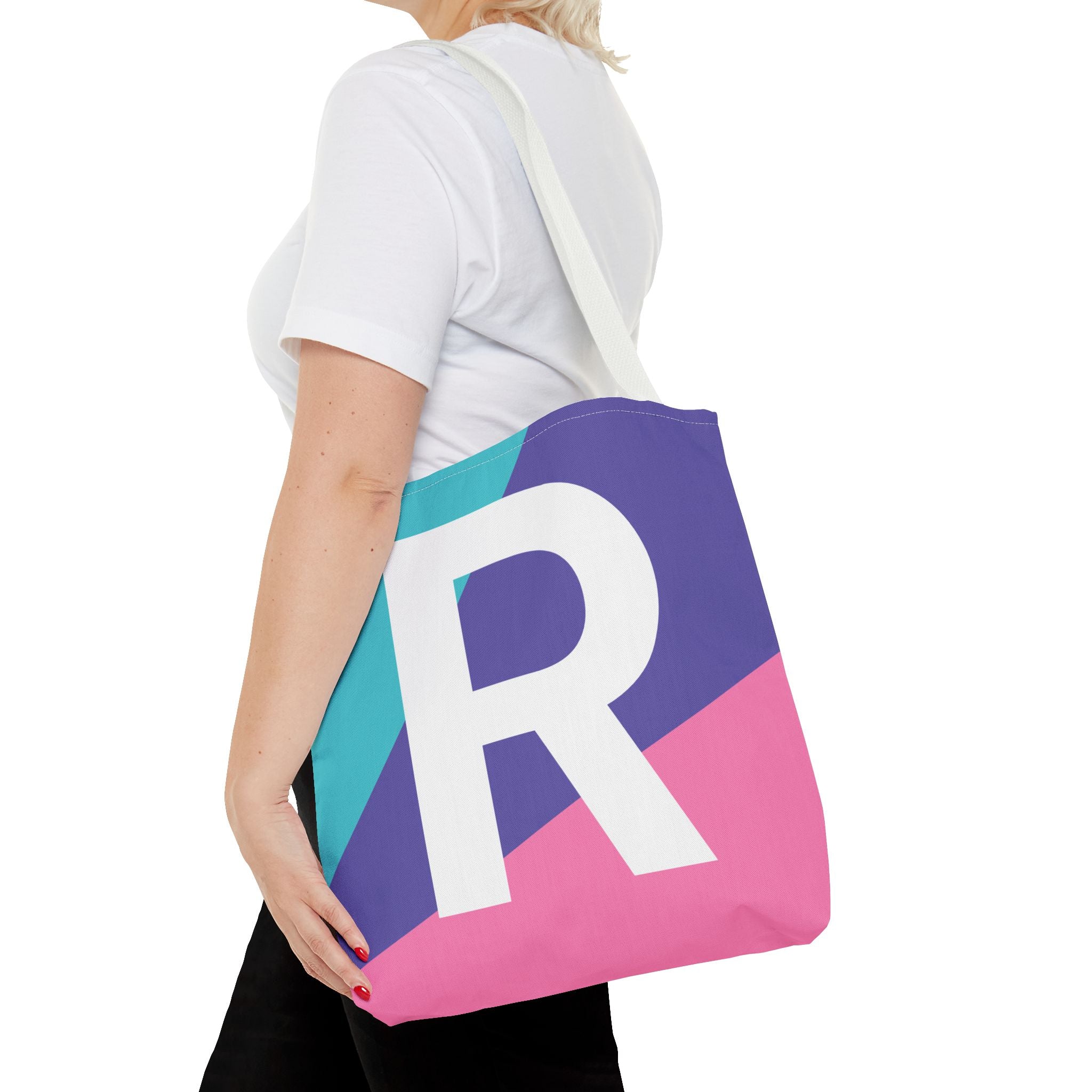 Monogram 'R' Colorblock Tote Bag — Personalized Initial R Shoulder Tote