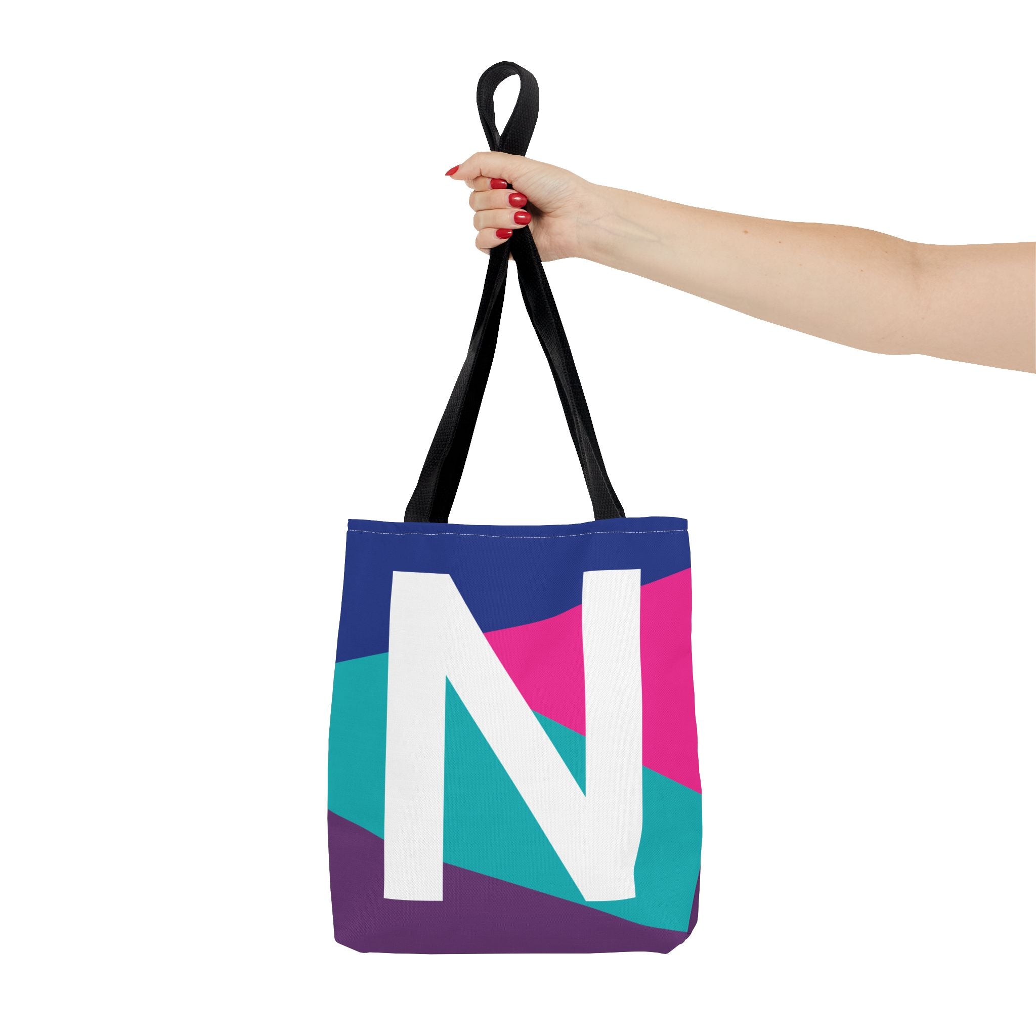 Monogram 'N' Colorblock Tote Bag — Personalized Initial N Shoulder Tote