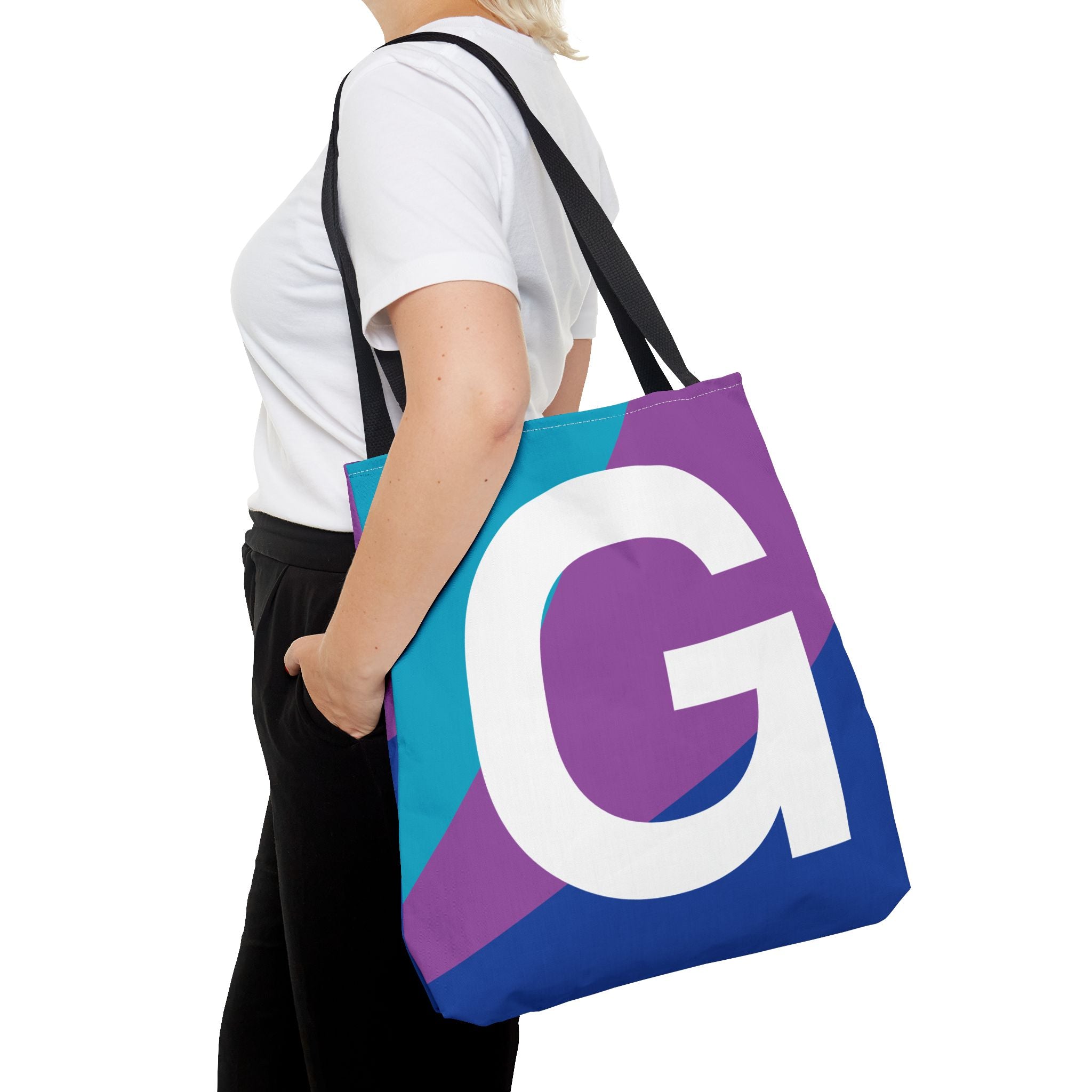 Monogram 'G' Colorblock Tote Bag — Personalized Initial G Shoulder Tote